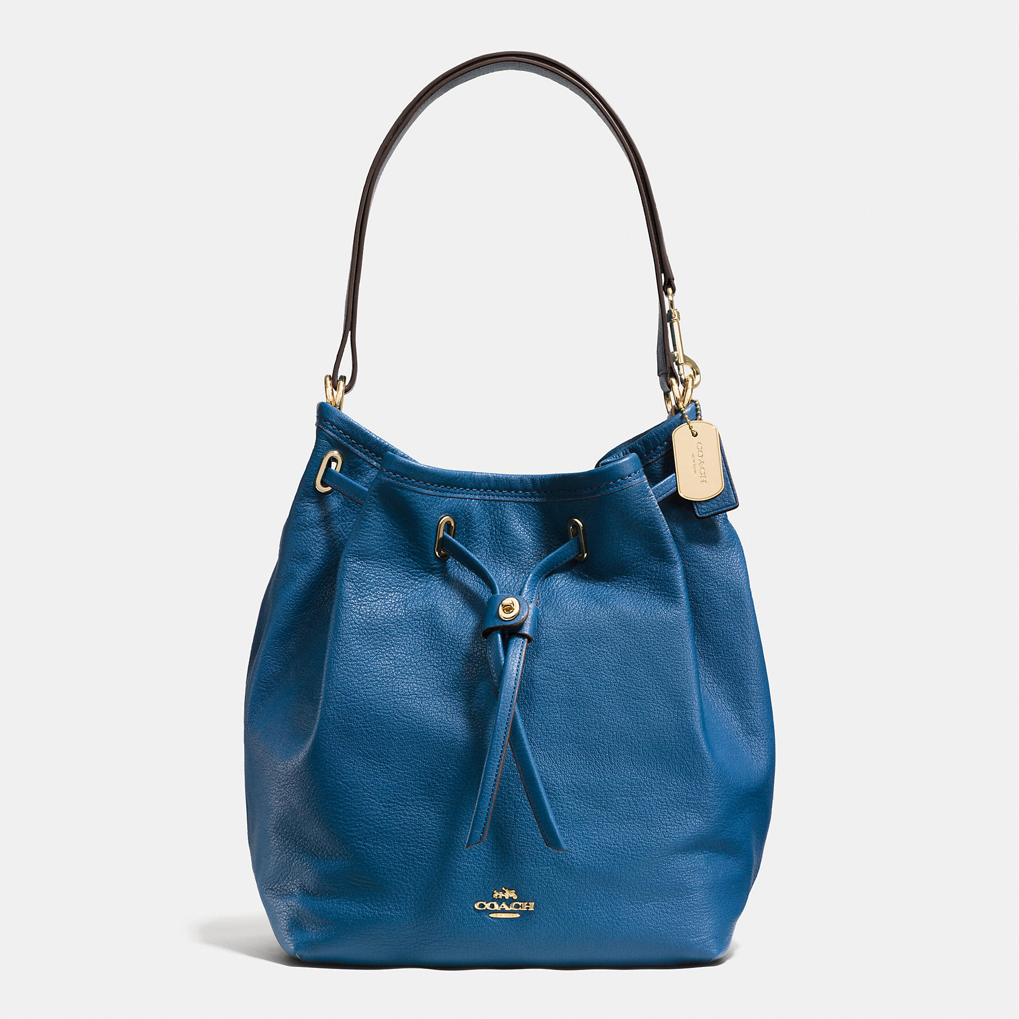 COACH Turnlock Tie Bucket Bag In Matte Soft Grain Leather in Blue - Lyst