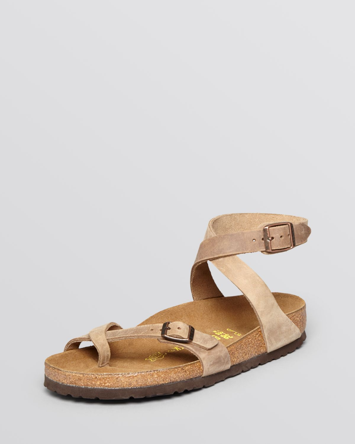 Birkenstock Flat Sandals Yara Anklewrap in Brown Lyst