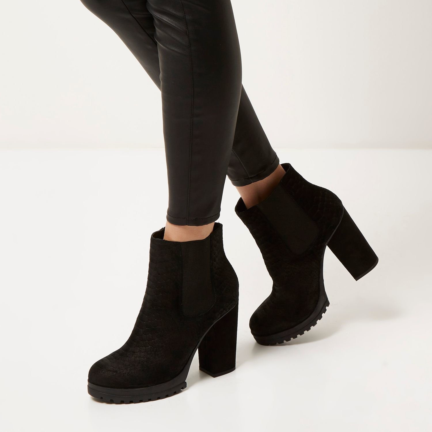 River island Black Suede Heeled Ankle Boots in Black Lyst