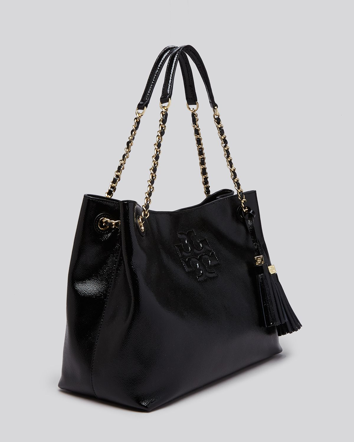 Lyst Tory Burch Tote Thea Patent Chain Shoulder Slouchy In Black Gallery