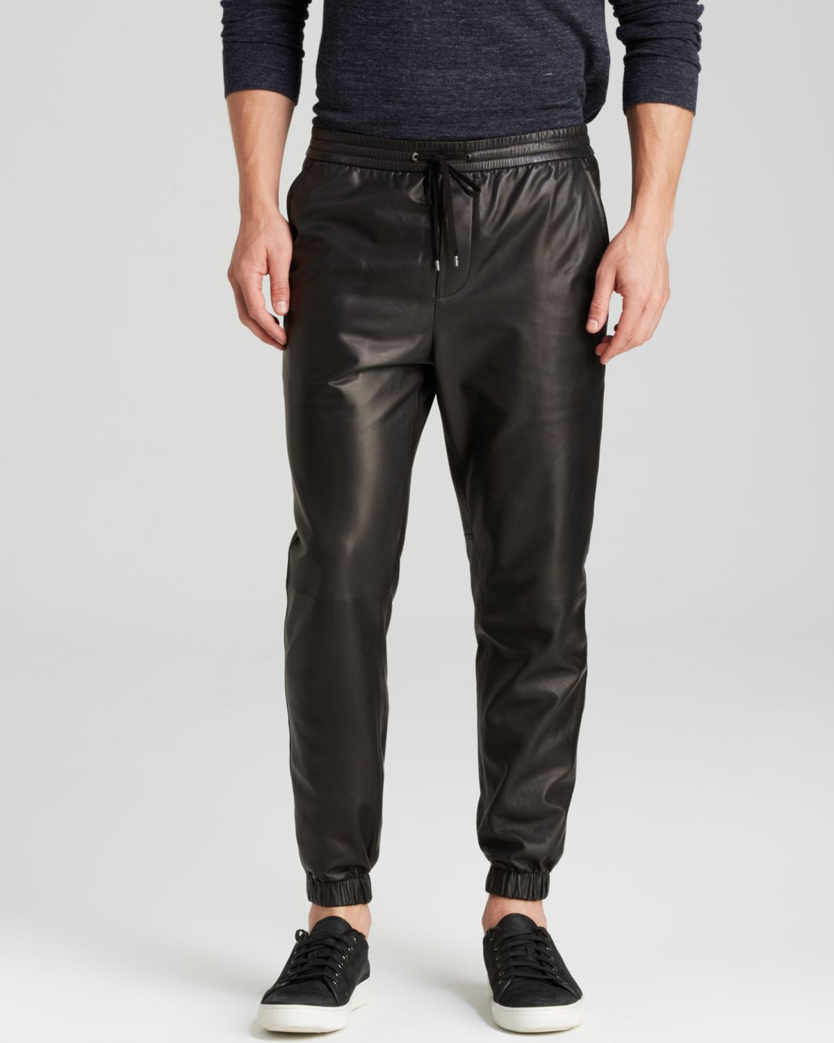 Vince Slim Fit Lamb Leather Jogger Pants in Black for Men | Lyst