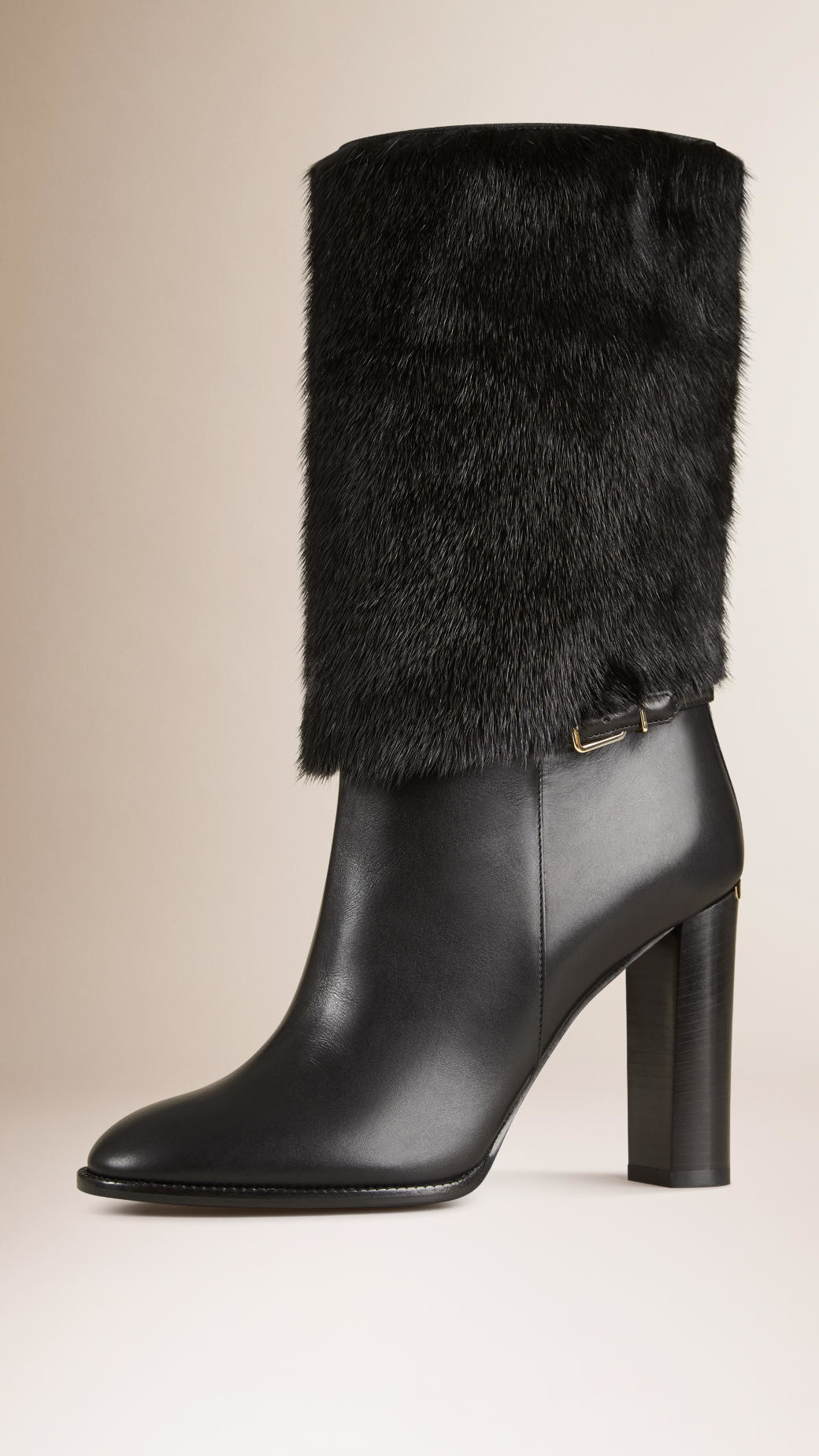 Burberry Mink Fur And Leather Boots in Black | Lyst