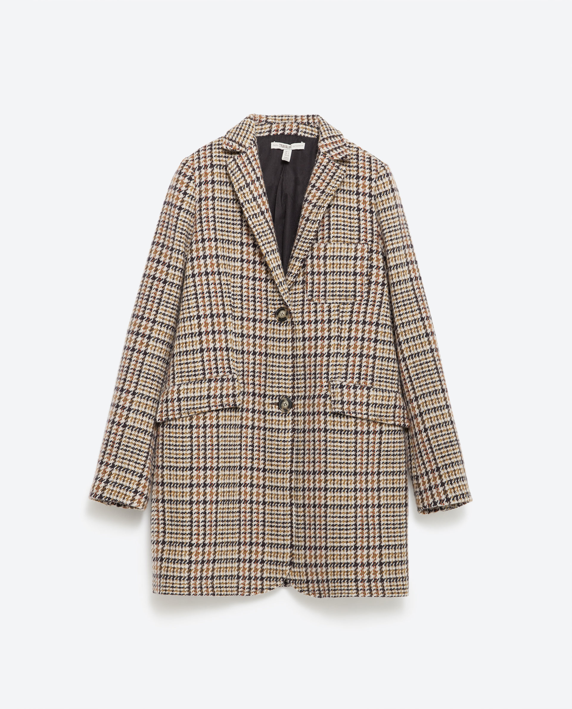 Zara Checked Coat in Brown | Lyst