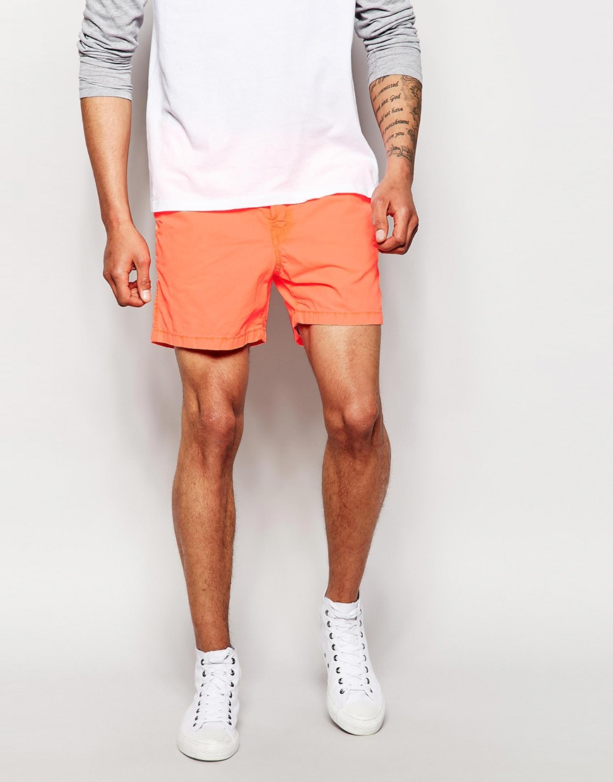 Esprit Washed Neon Chino Short Shorts in Orange for Men | Lyst