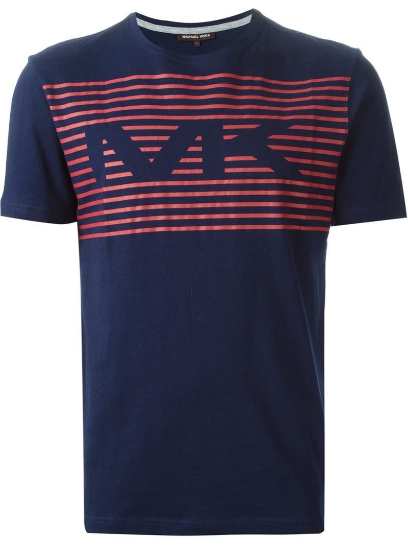 Lyst - Michael Kors Striped Logo Print T-Shirt in Blue for Men