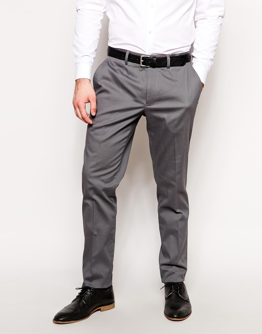 Asos Skinny Fit Smart Trousers In Cotton Sateen in Gray for Men | Lyst