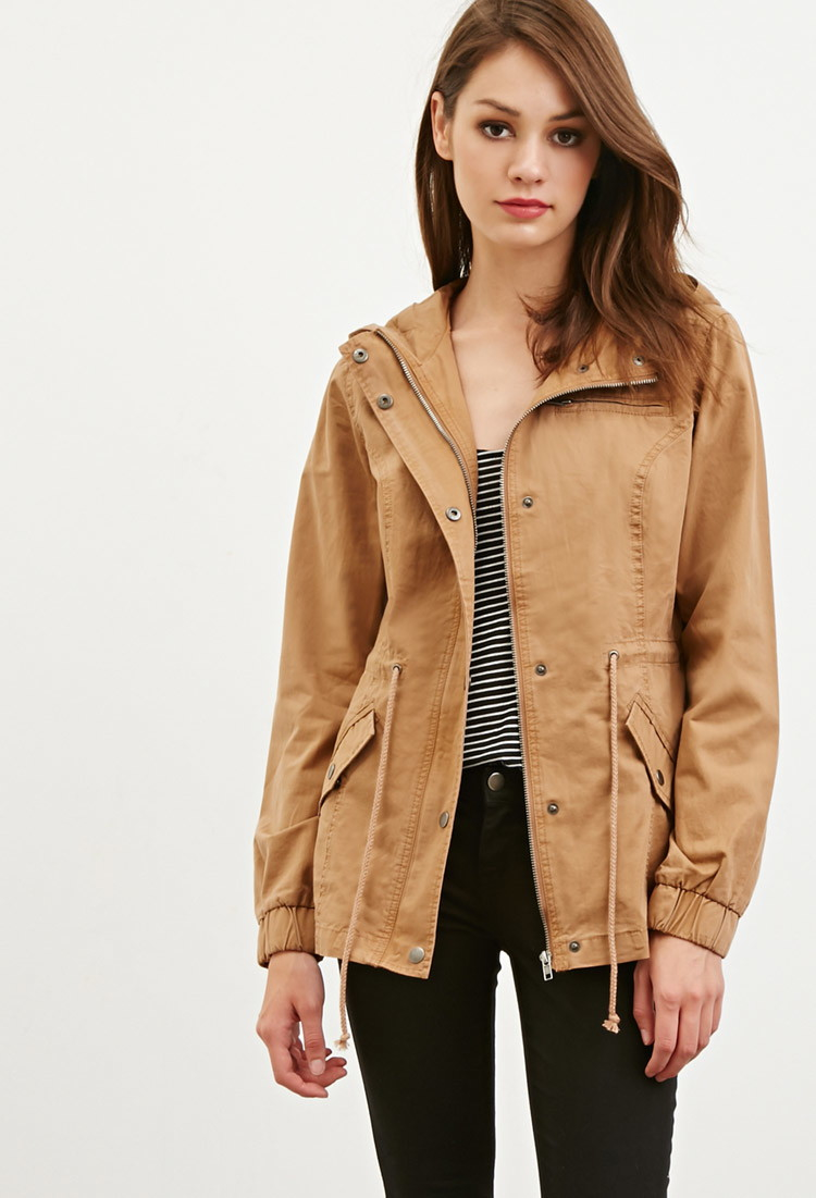 Lyst - Forever 21 Hooded Drawstring Utility Jacket in Natural
