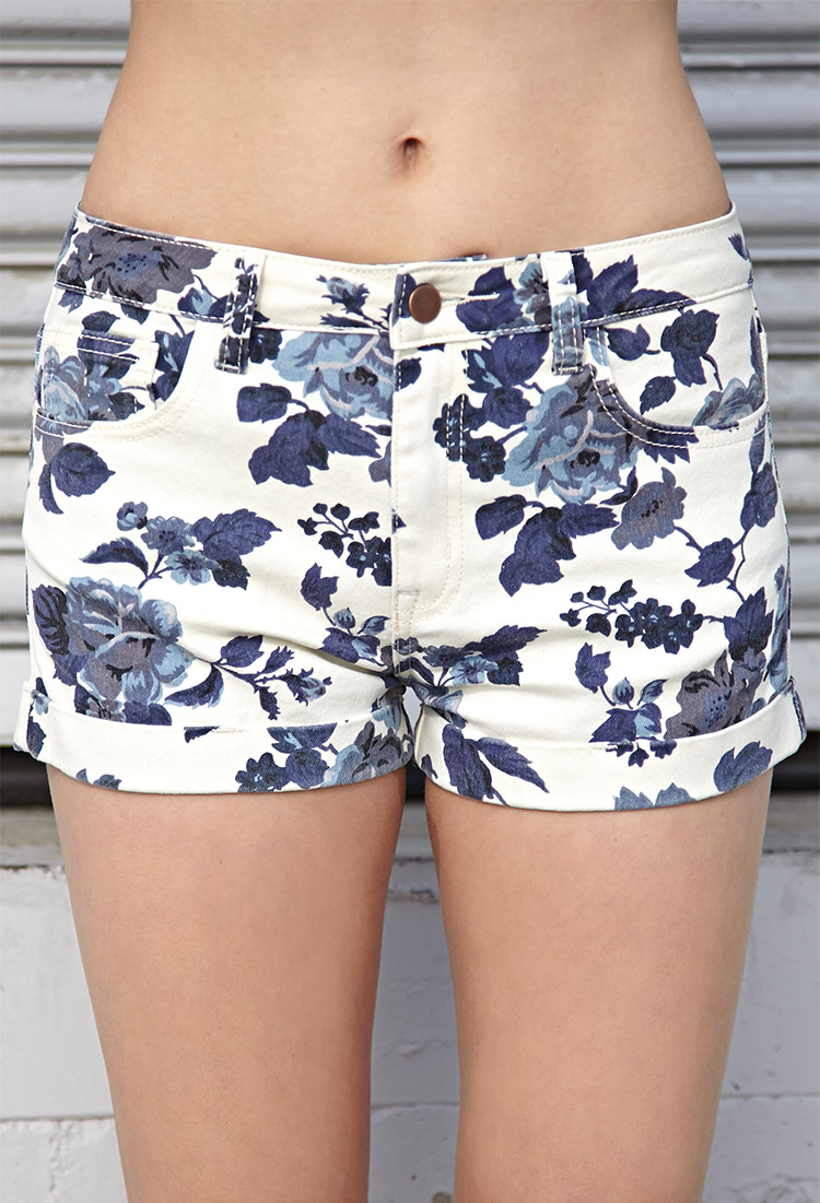 Lyst Forever 21 Favorite Floral Denim Shorts In Blue