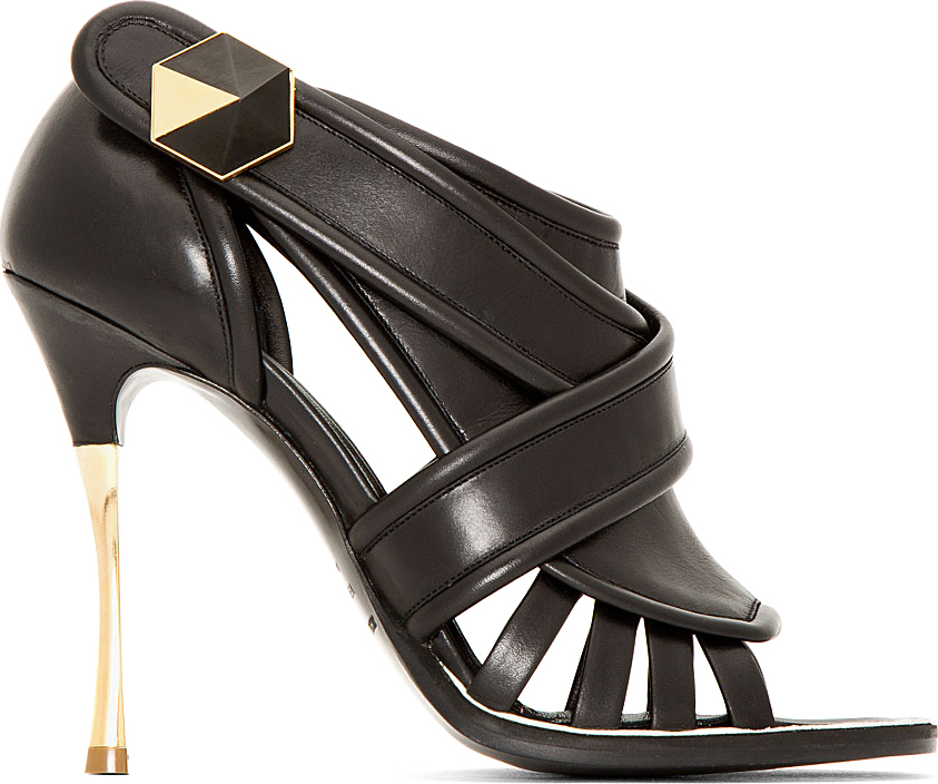 Nicholas kirkwood Black Leather Cut Out Wrapped_strap Heels in Black | Lyst