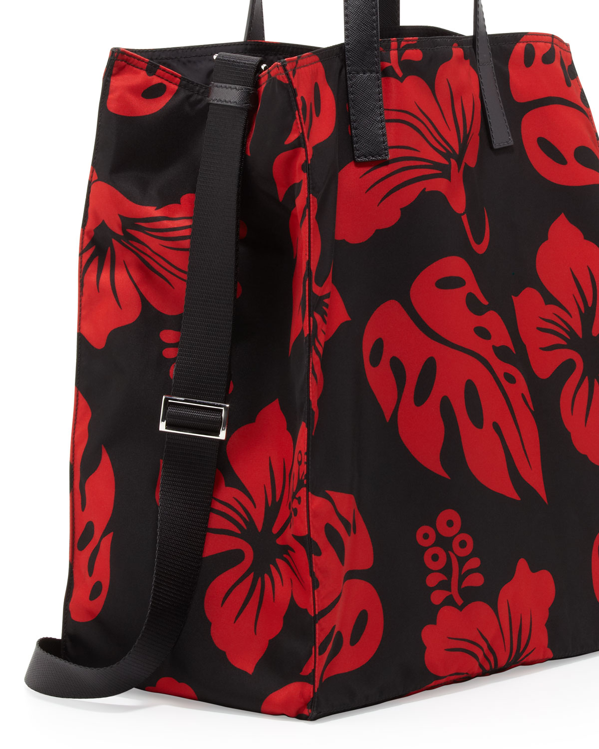 Prada Mens Hibiscus Nylon Tote Bag in Red (RED/BLACK) | Lyst