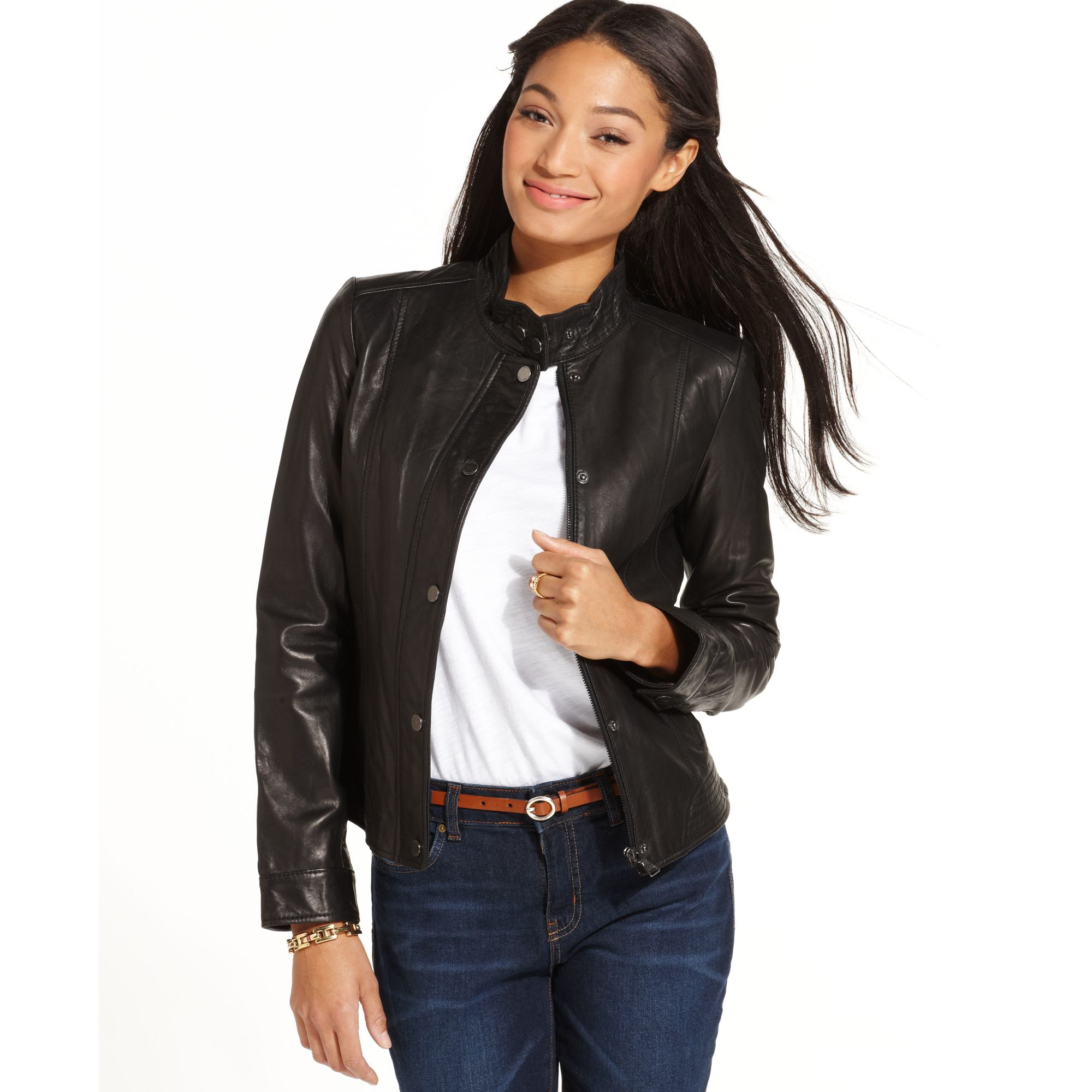 Lyst Tommy Hilfiger Leather Moto Jacket In Black Gallery