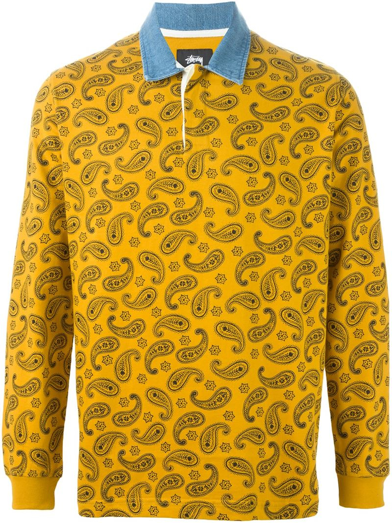 Lyst - Stussy Paisley Print Long Sleeve Polo Shirt in Yellow for Men