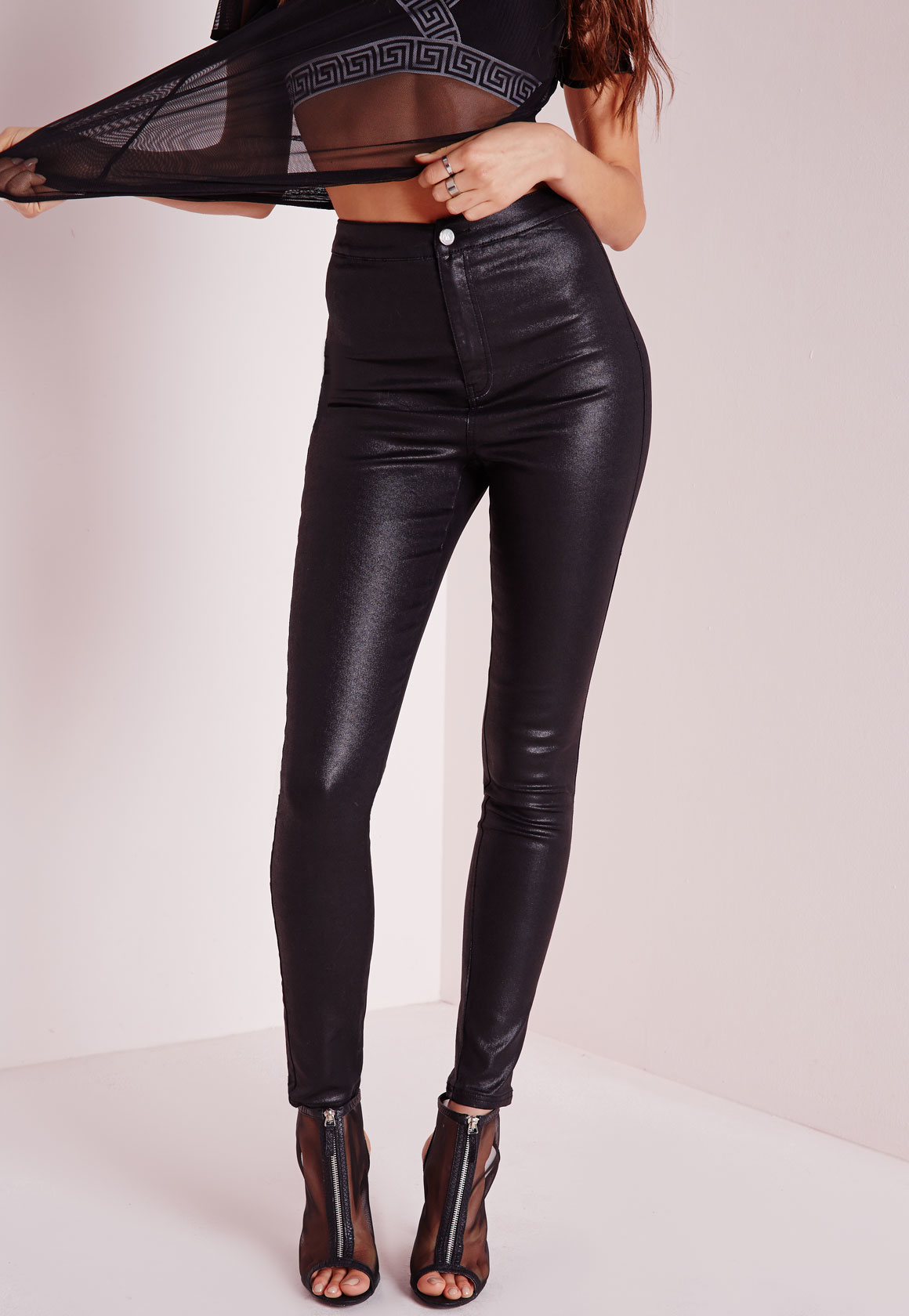 Lyst - Missguided Vice Super Stretch High Waisted Skinny Jeans Coated