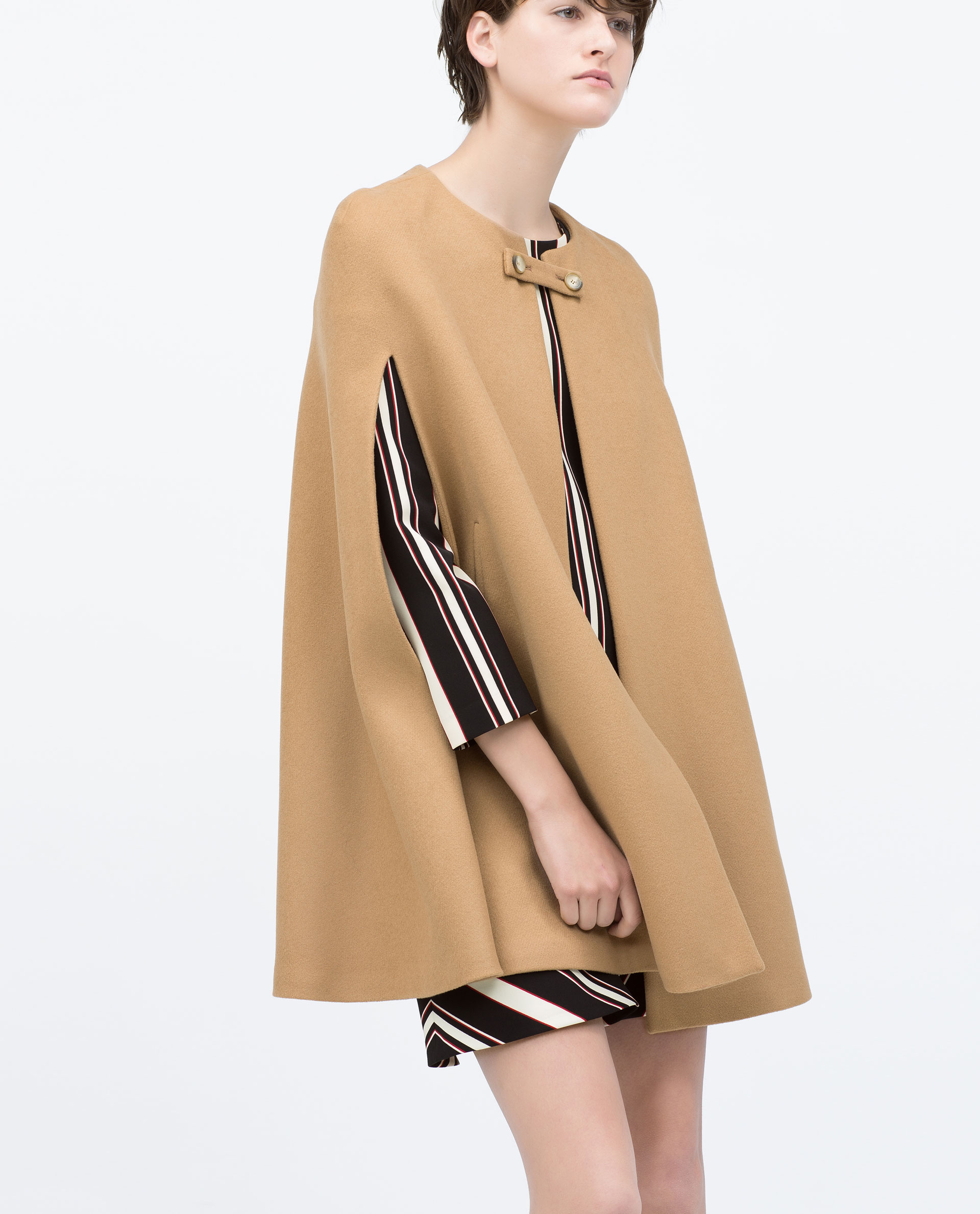 Zara Buttoned Cape Coat in Natural Lyst