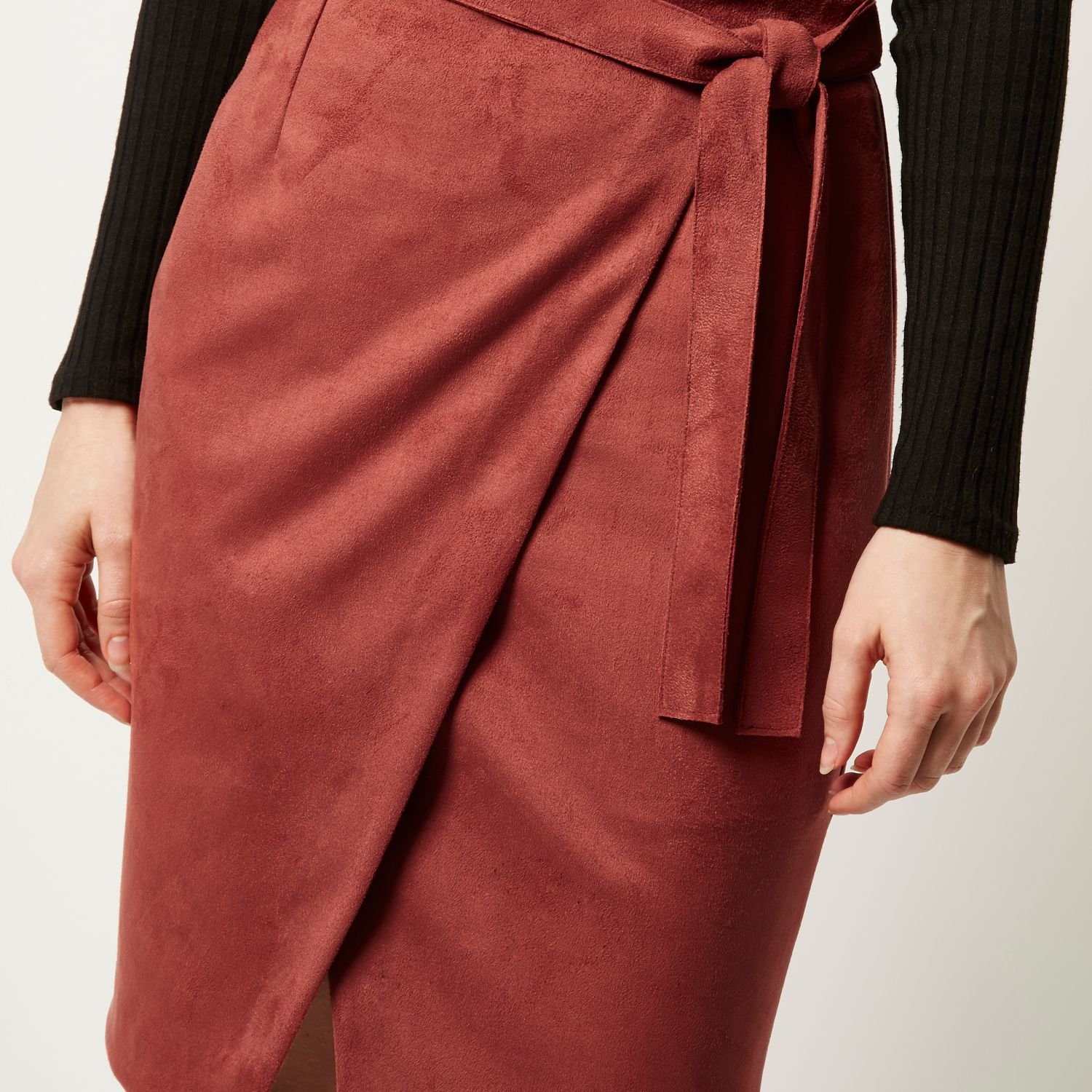 brown suede wrap skirt