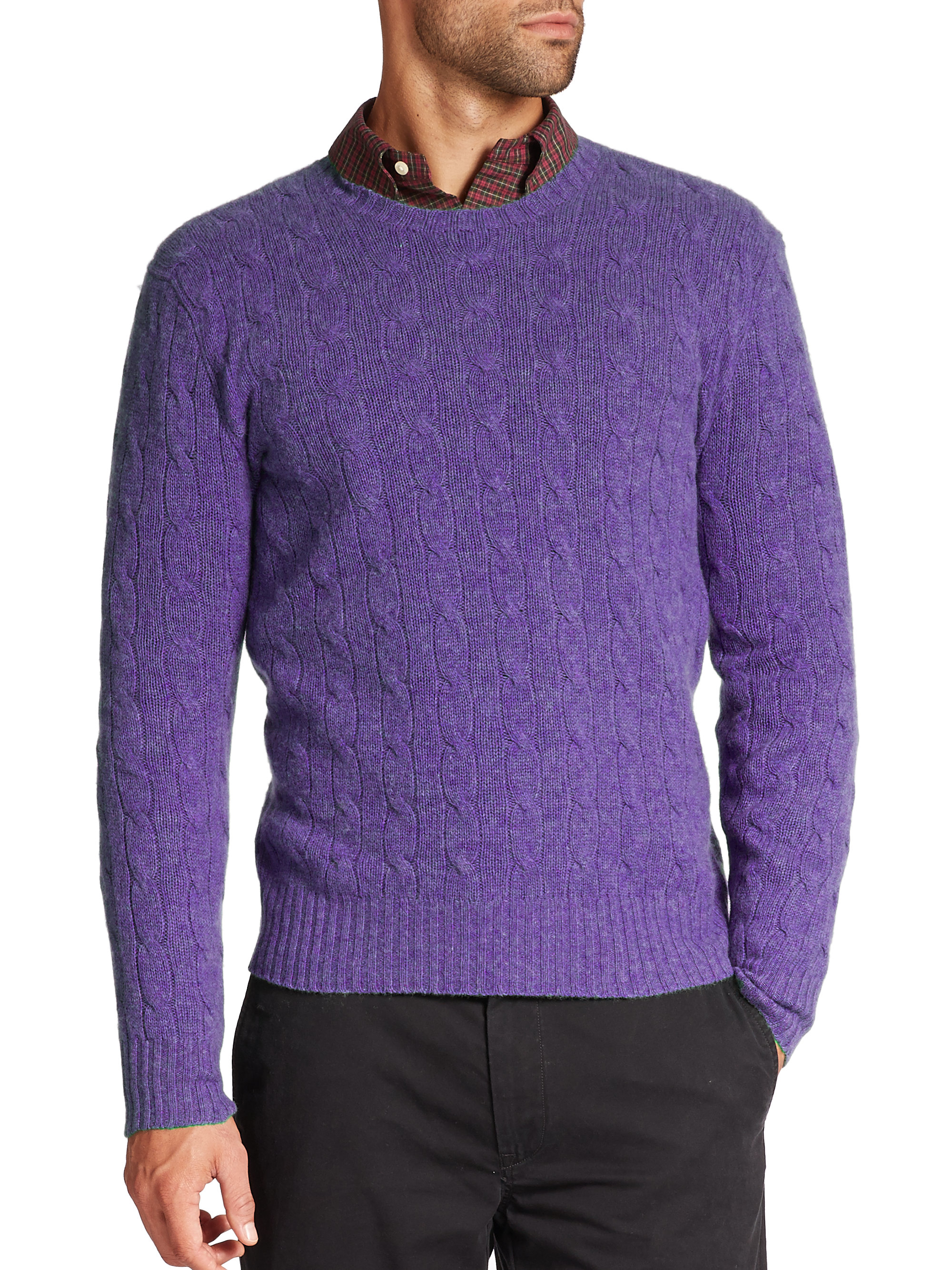 Polo ralph lauren Cable-knit Cashmere Sweater in Purple for Men | Lyst