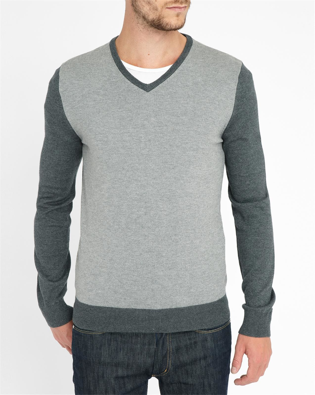 Celio club Grey-navy Two-tone V-neck Sweater in Gray for Men | Lyst