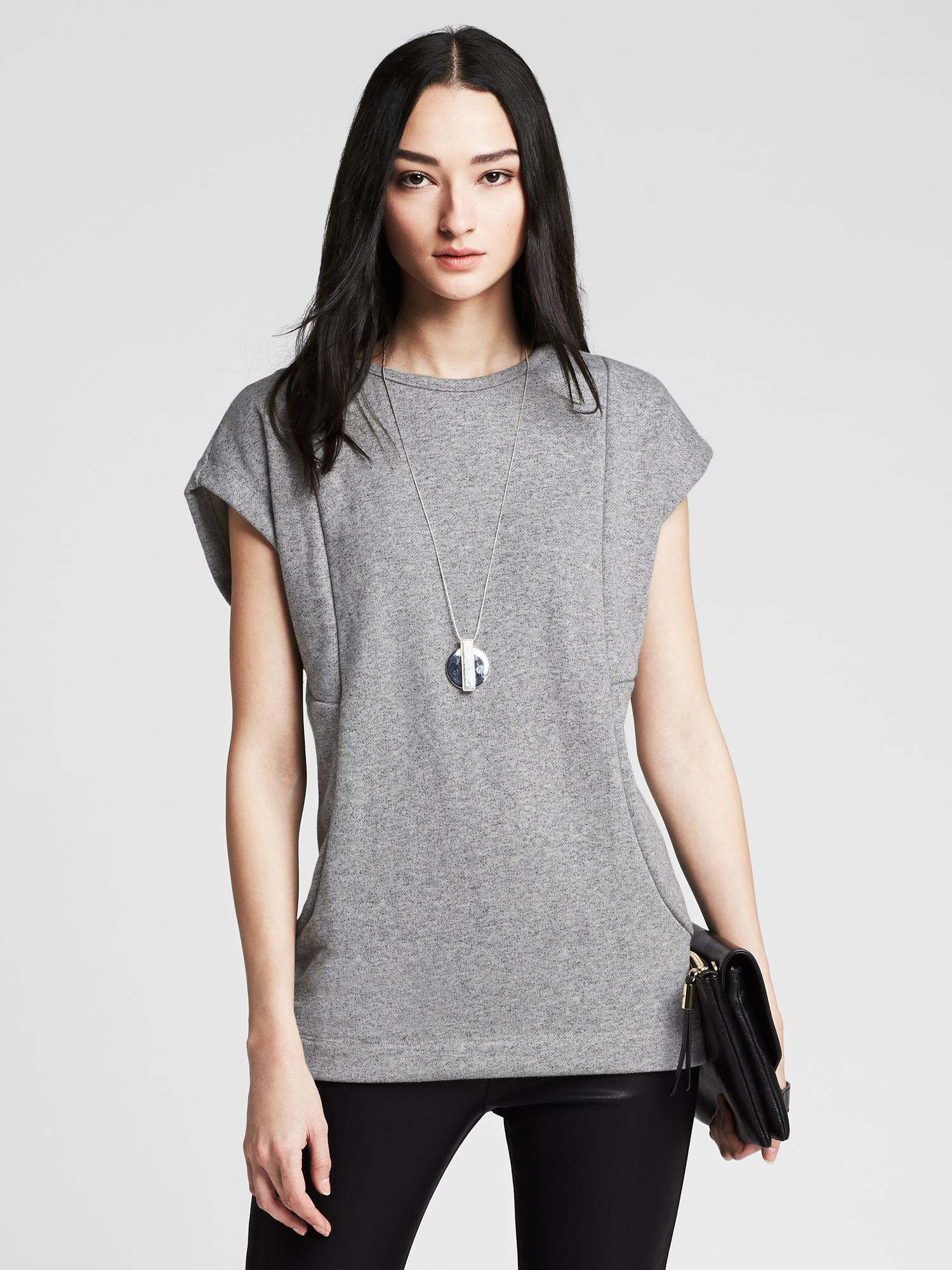 Banana Republic Cap Sleeve Sweatshirt In Gray Heather Gray Lyst