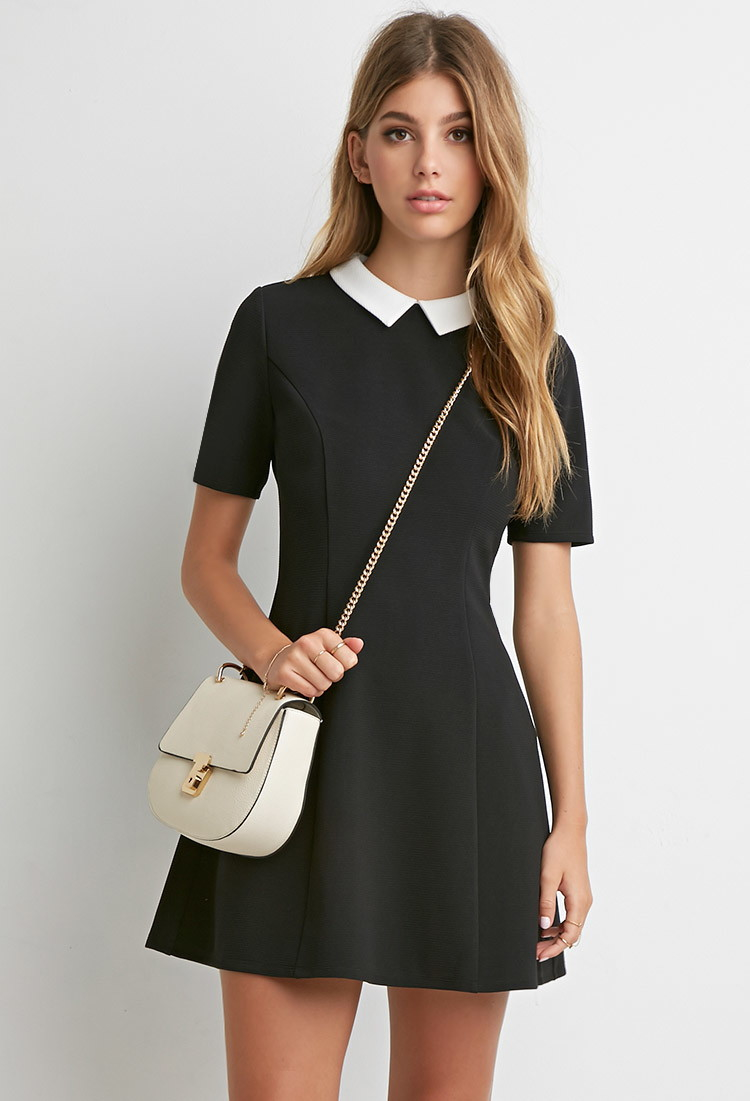 Lyst Forever  21  Contrast Collar Textured Dress in Black