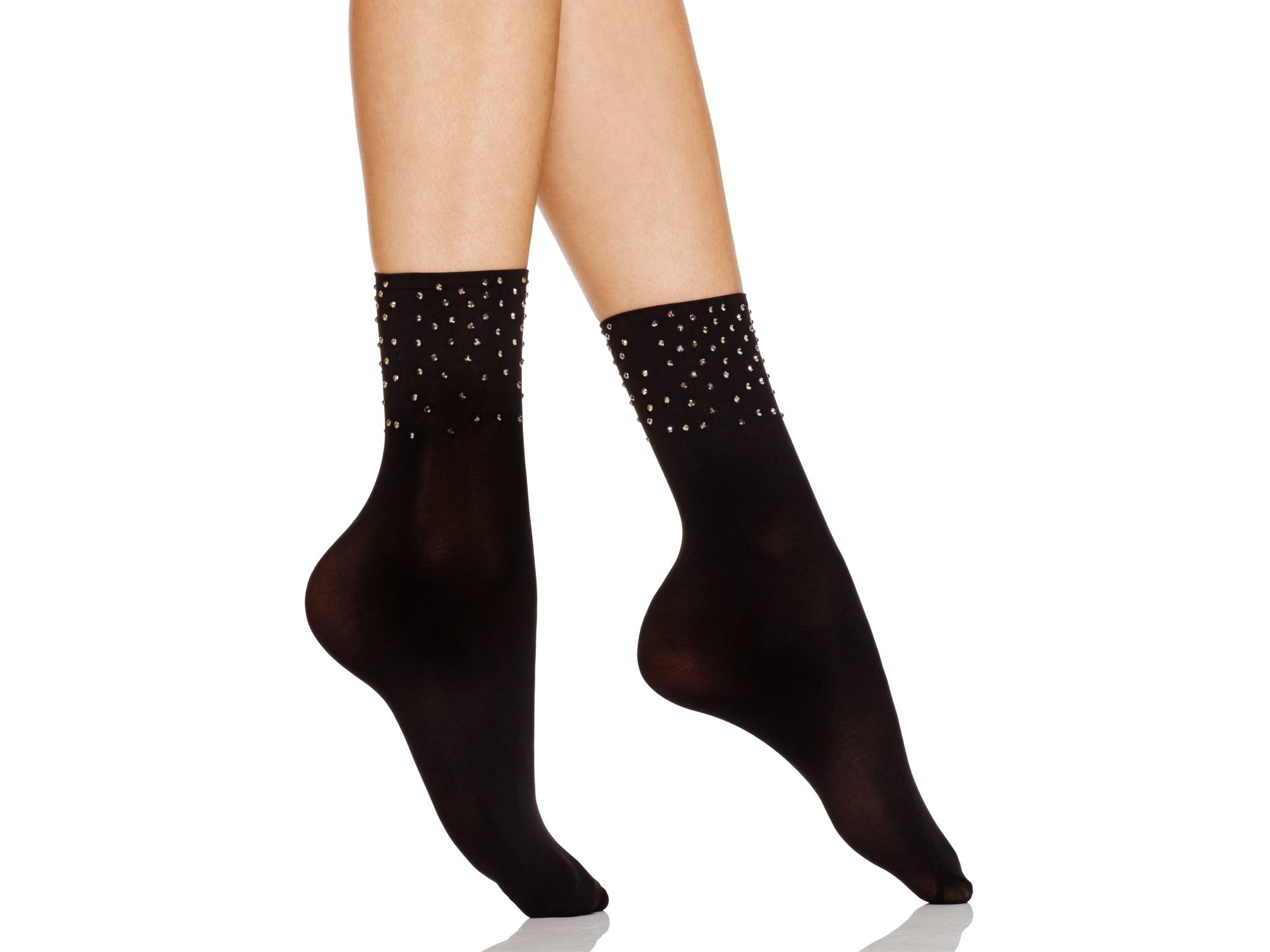 Hue Rhinestone Anklet Socks In Black Lyst