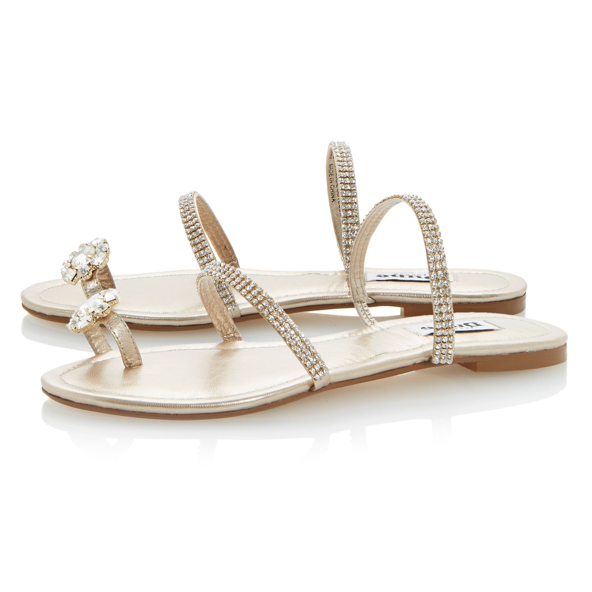 Dune Kate Leather Flat Dressy Sandals in Beige (Champagne) | Lyst