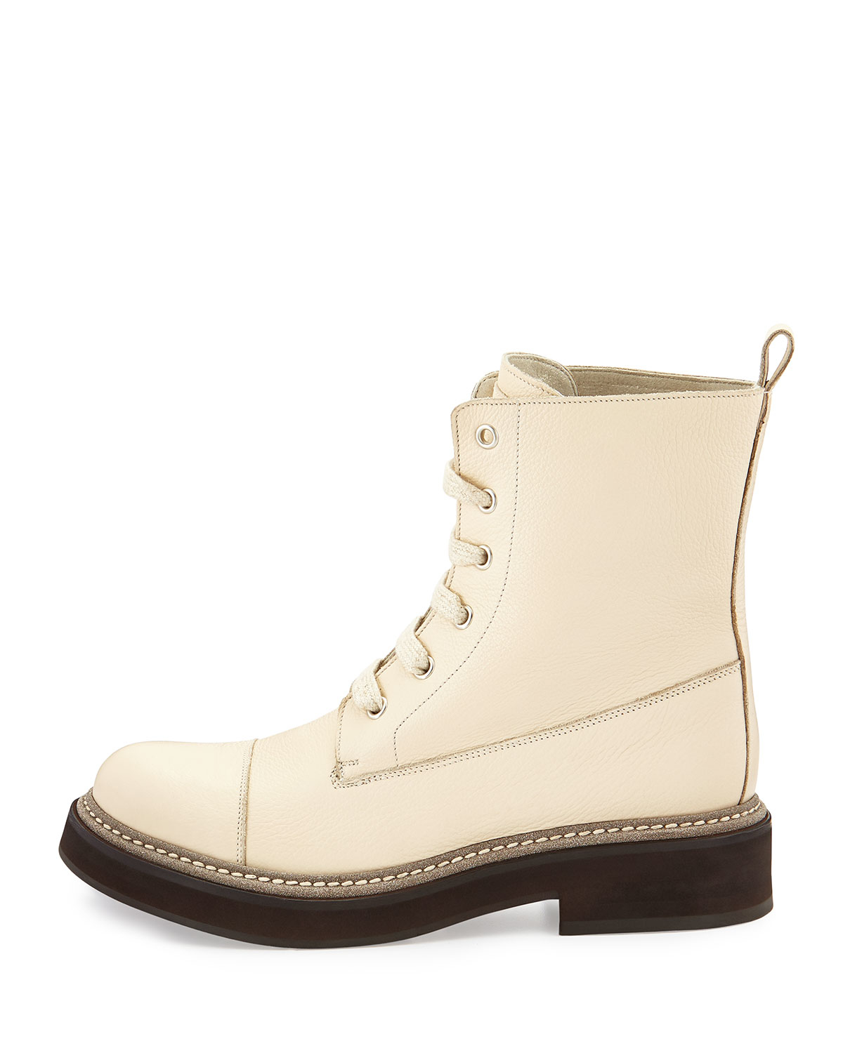 Lyst - Brunello Cucinelli Textured Calfskin Lace-up Boot in Natural Gallery