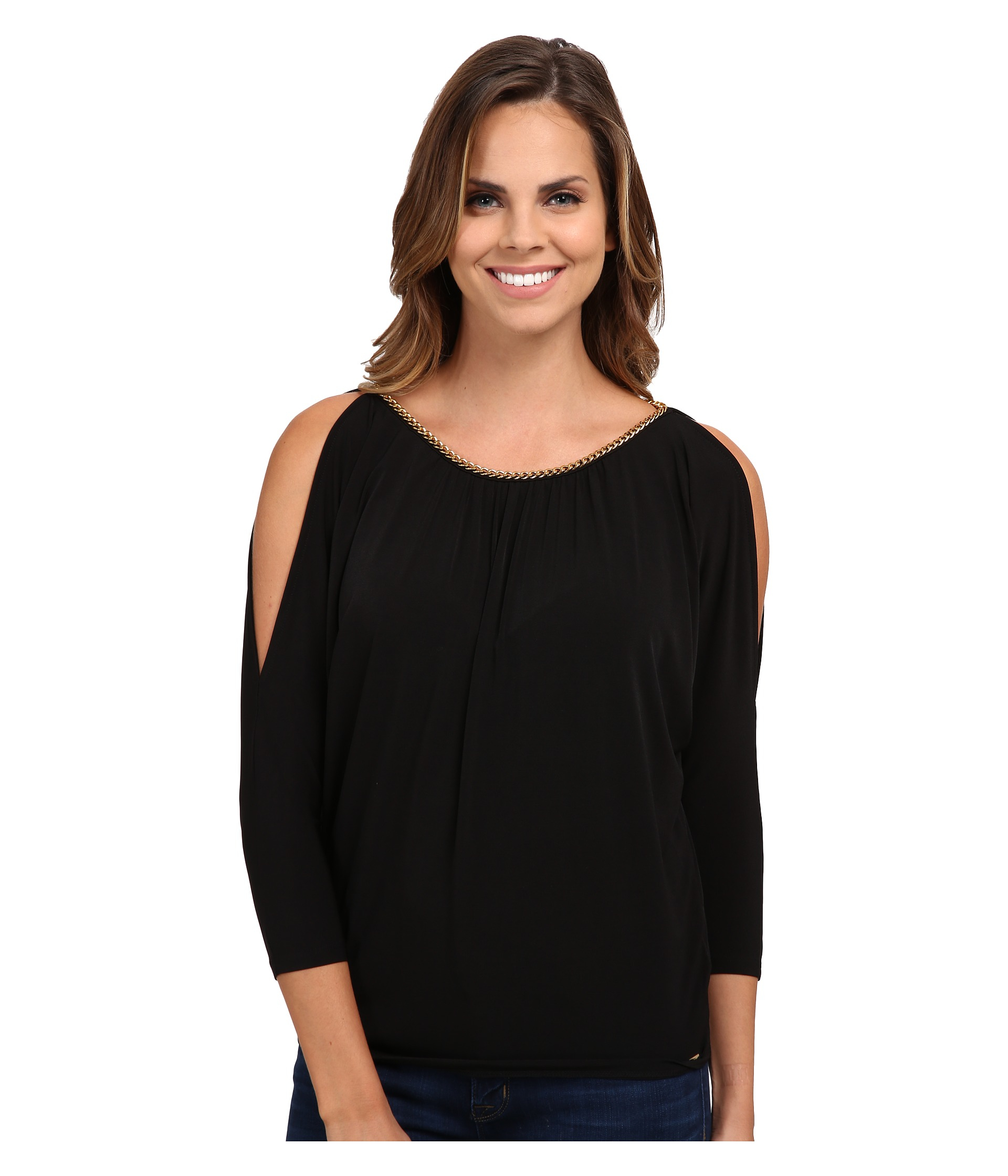Michael michael kors Chain Neck Cold Shoulder Top in Black (Black/Gold
