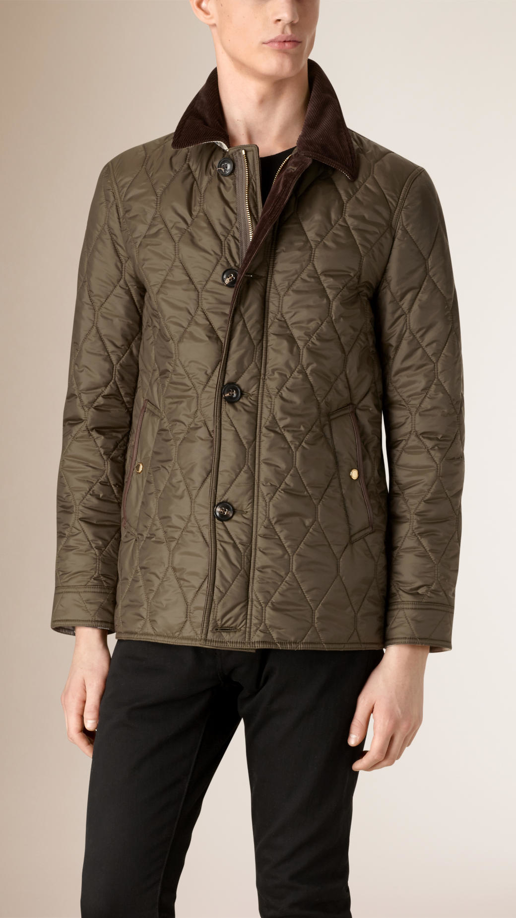 Lyst - Burberry Check Detail Quilted Jacket With Corduroy Collar in