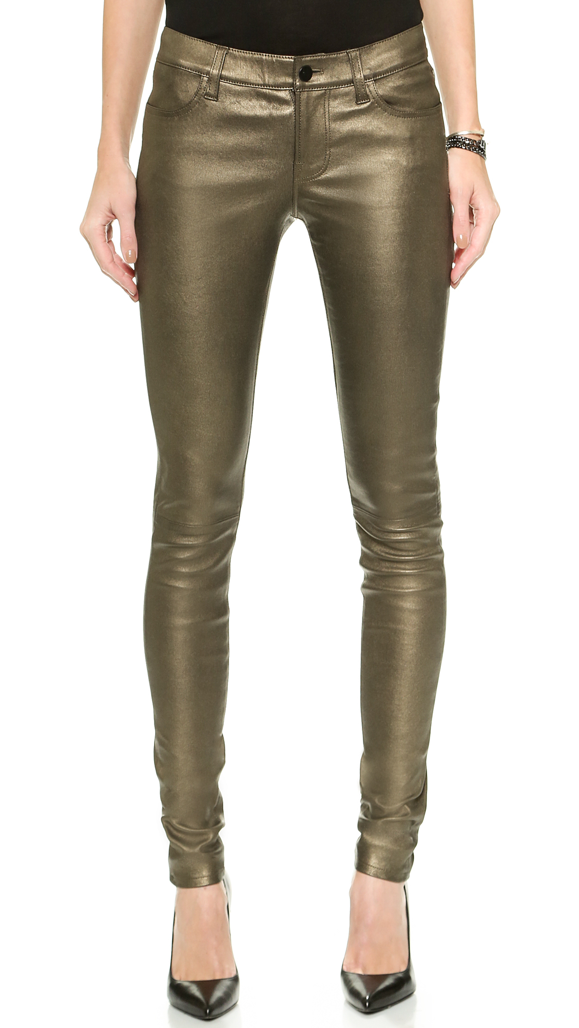 Lyst J Brand L624 Stacked Leather Skinny Pants Gold Rush In Metallic