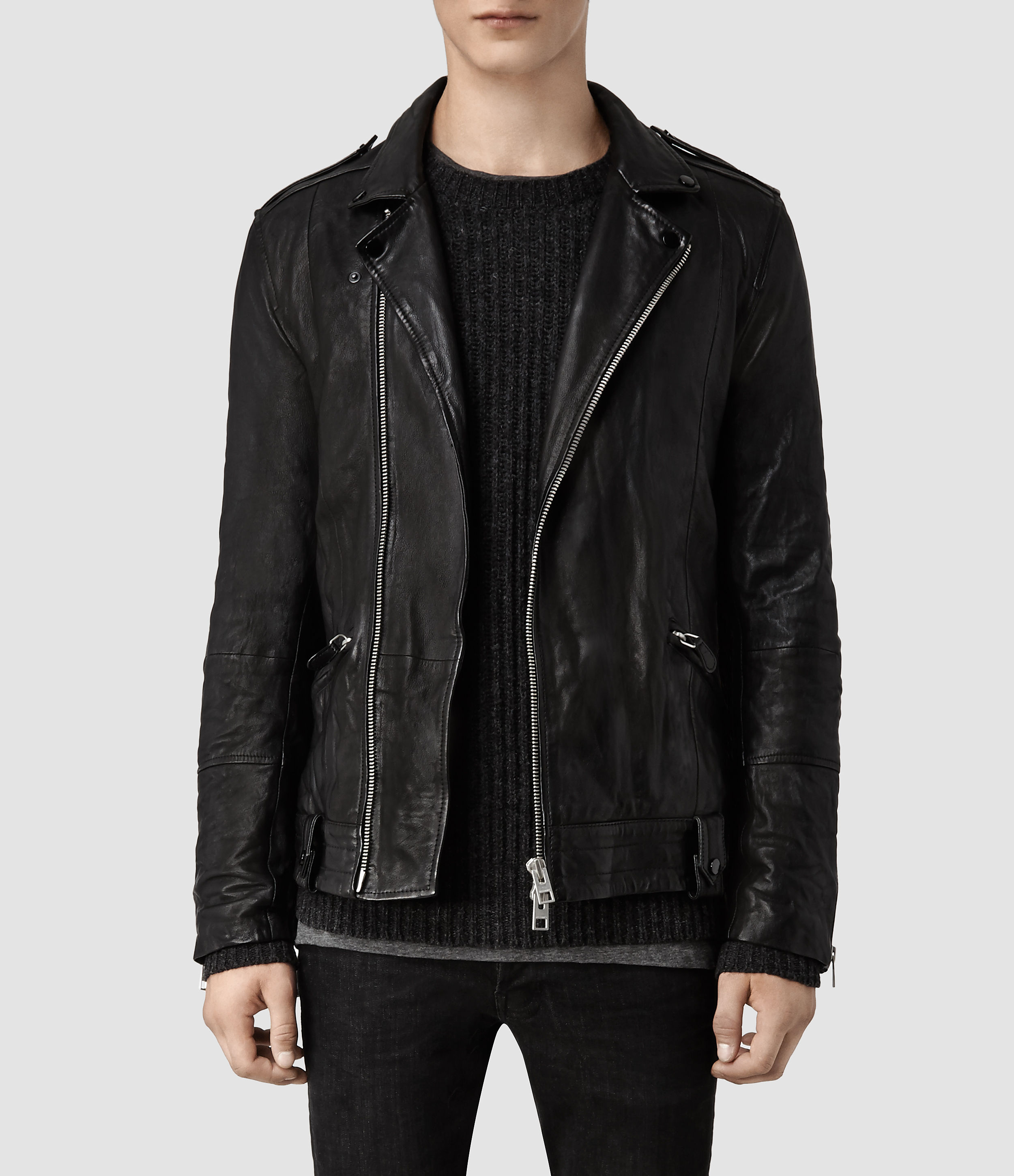 Lyst - Allsaints Griffin Leather Biker Jacket in Black for Men