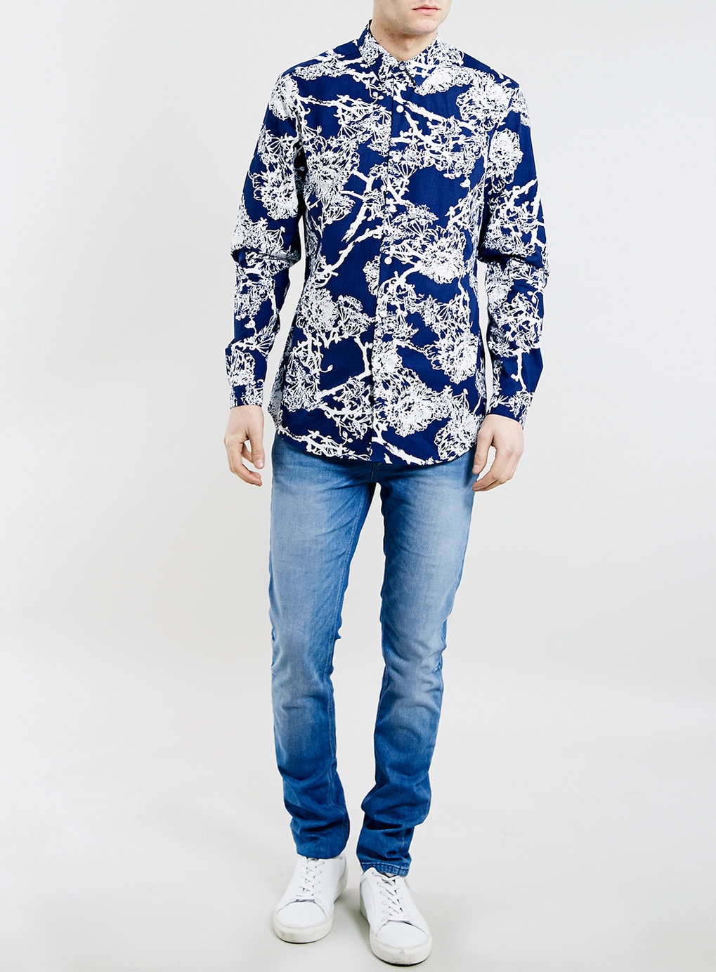 dark blue floral shirt