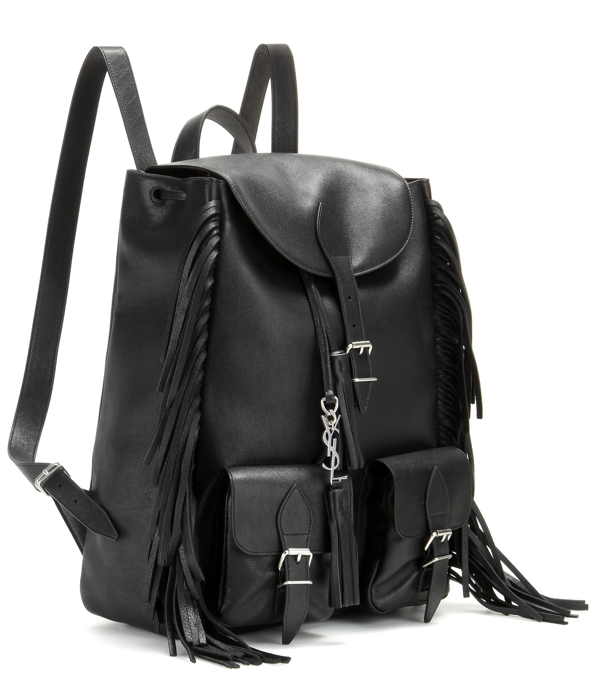 Saint laurent Fringed Leather Backpack in Black | Lyst