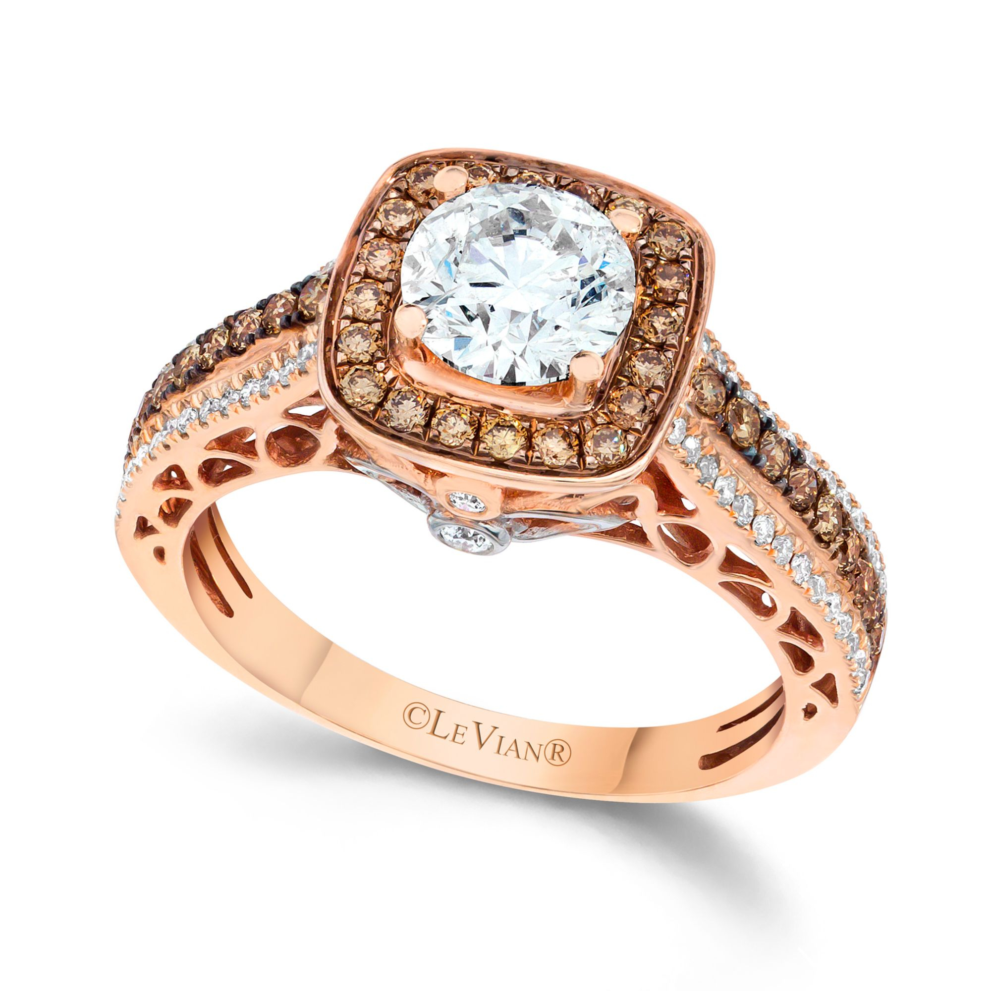 Le vian Chocolate and White Diamond Engagement Ring in 14k Rose Gold 112 Ct Tw in Metallic Lyst
