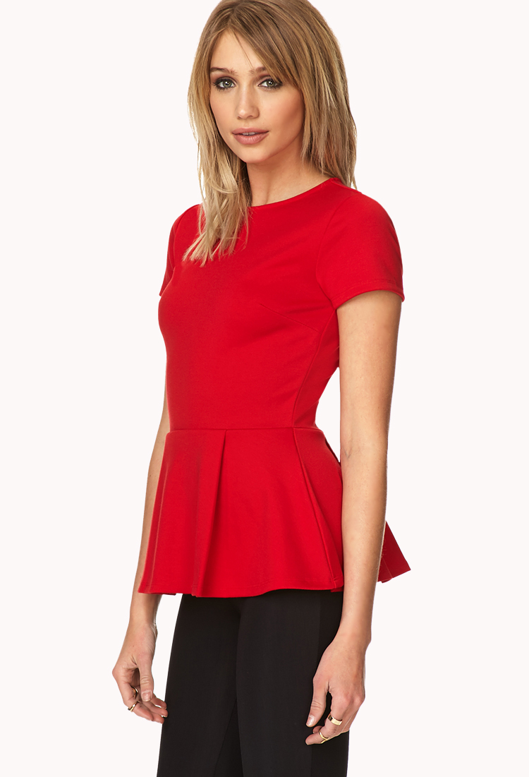 Lyst - Forever 21 Short Sleeve Peplum Top in Red