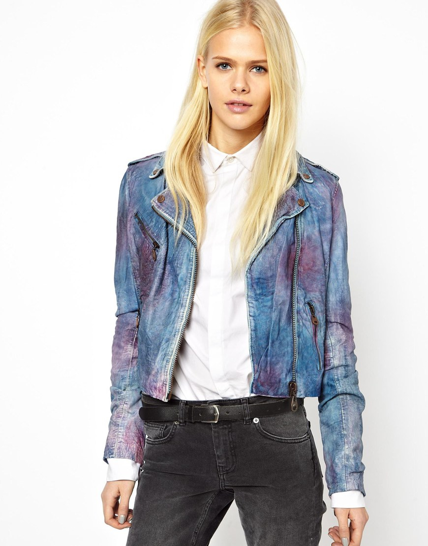 Doma Leather Tie Dye Jacket In Blue Lyst Gallery