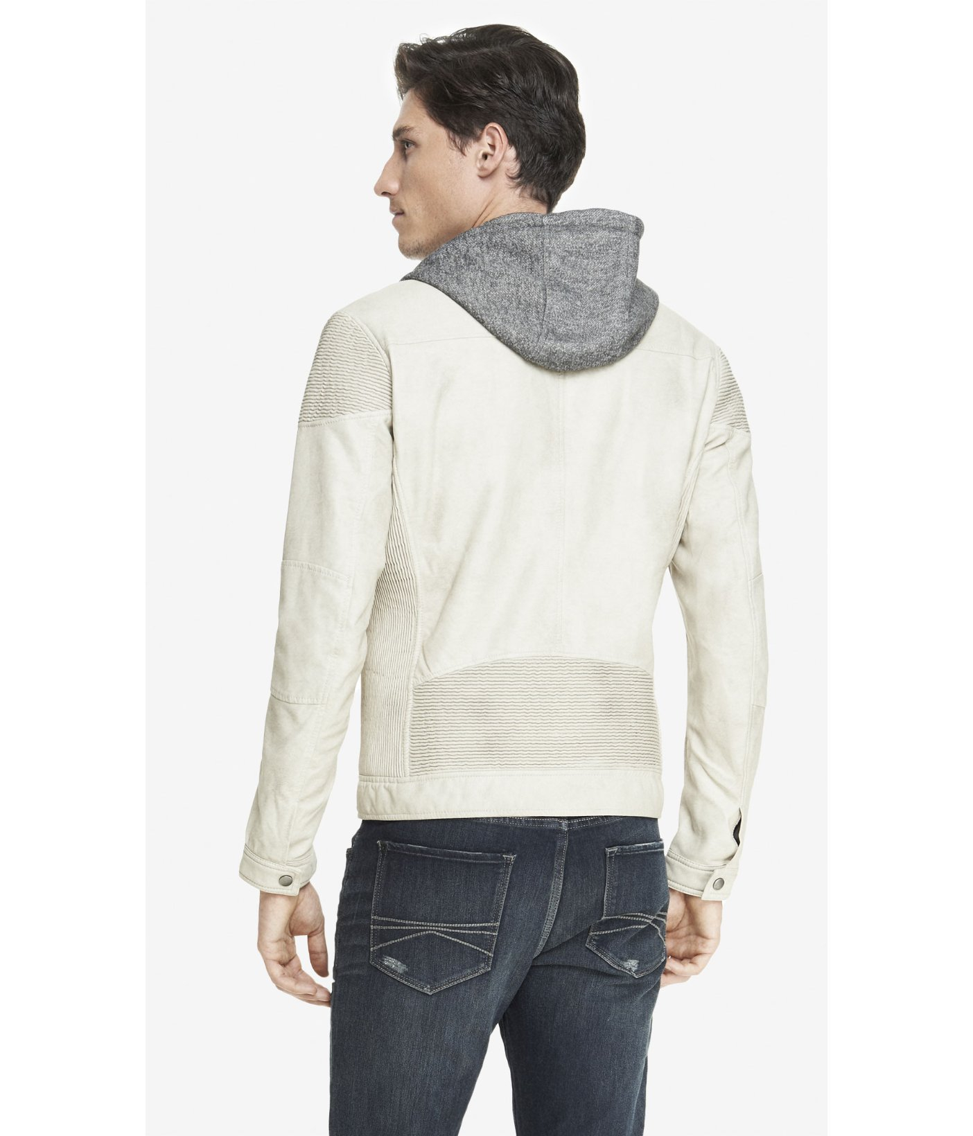 Express Ribbed (Minus The) Leather Hooded System Jacket in White for