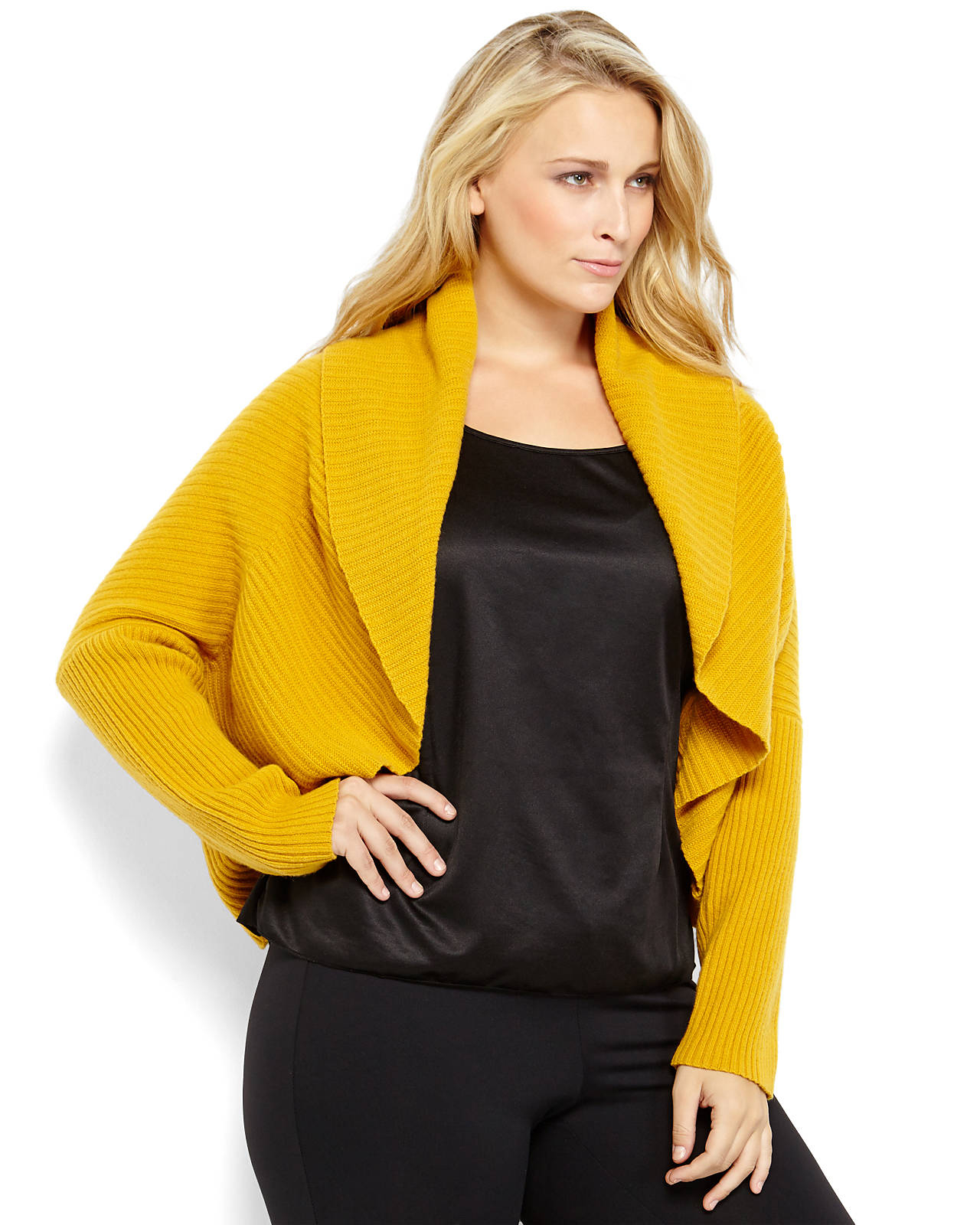 Lafayette 148 New York Plus Size Mustard Ribbed Cardigan In Yellow Lyst