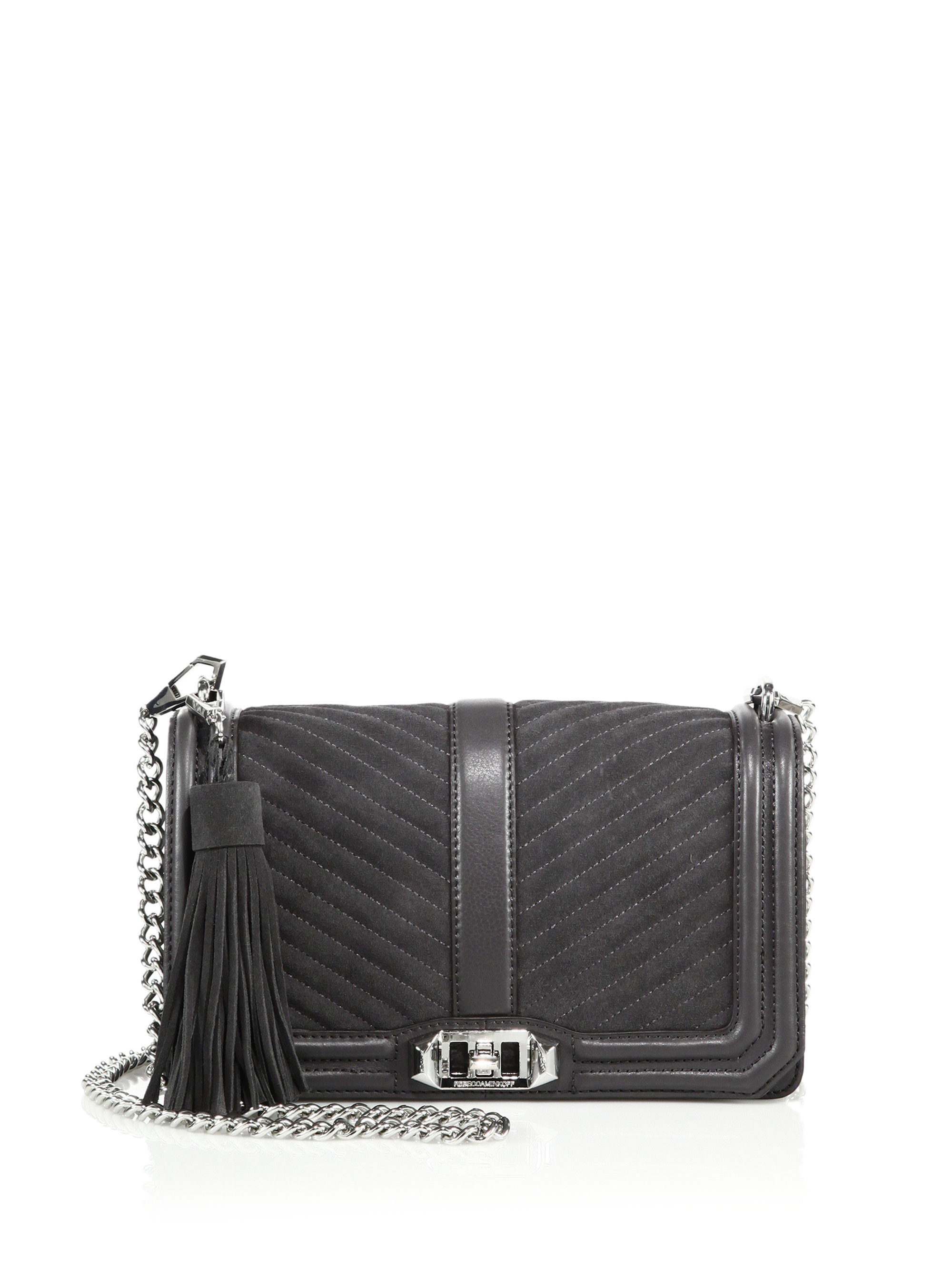 Rebecca minkoff Ny Love Quilted Suede & Leather Crossbody Bag in Black ...