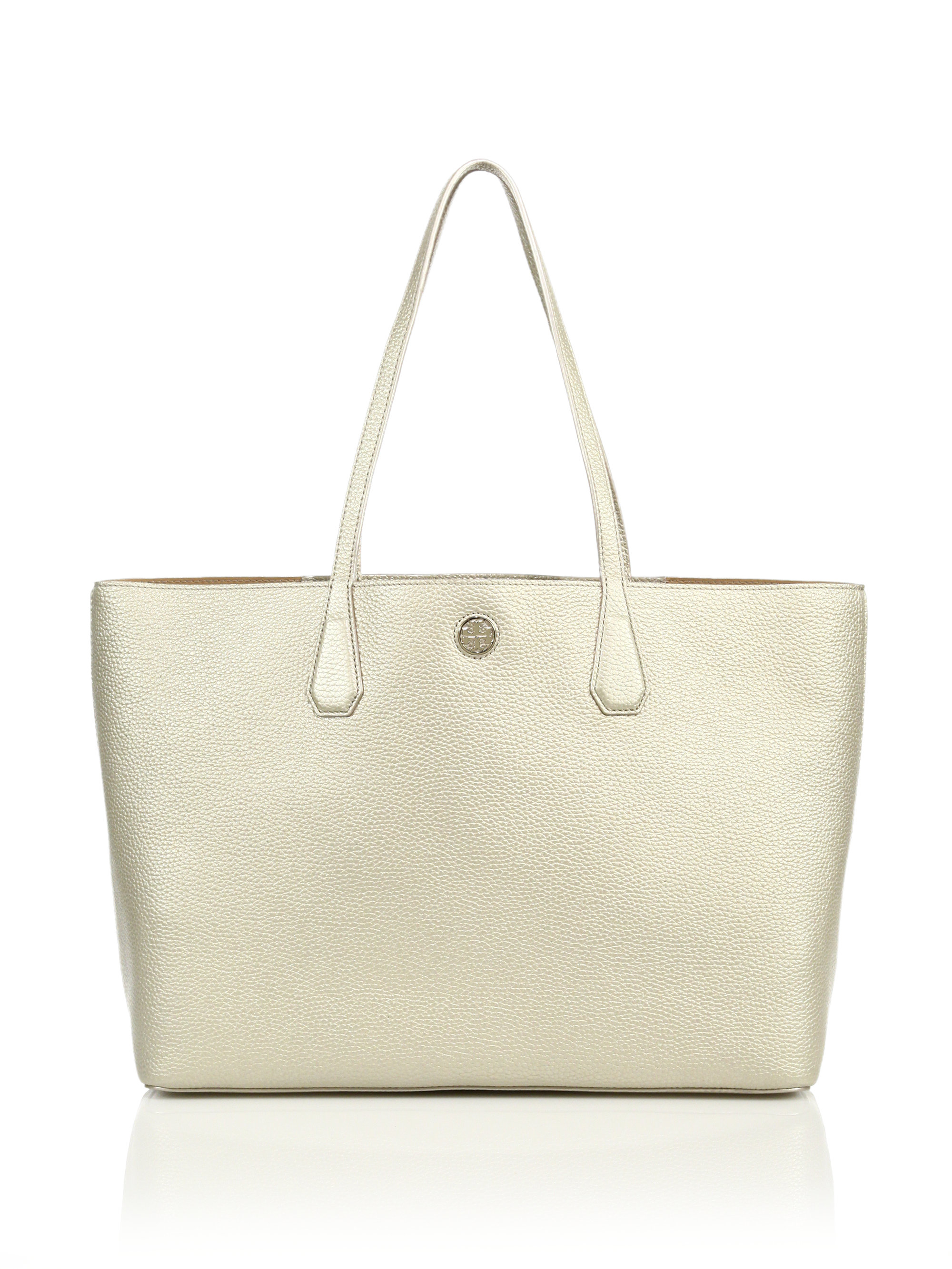 Lyst Tory Burch Perry Metallic Leather Tote In Gallery