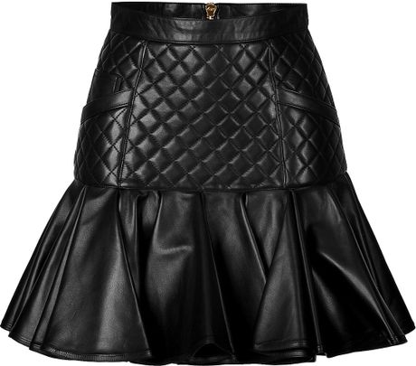 Balmain Leather Quilted Skirt with Flared Hem in Black | Lyst