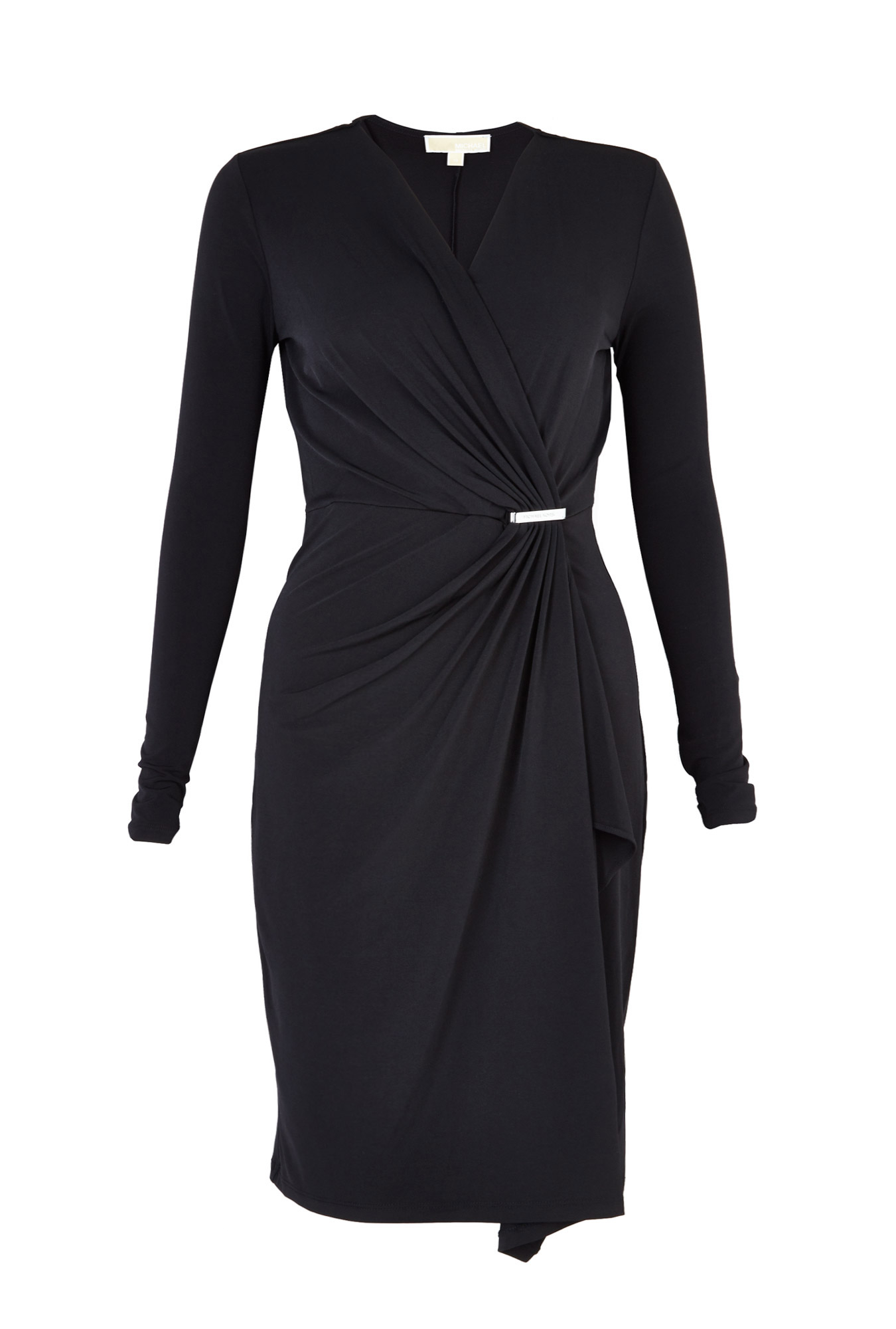 Michael Michael Kors Long Sleeve Wrap Dress with Pin in Black | Lyst