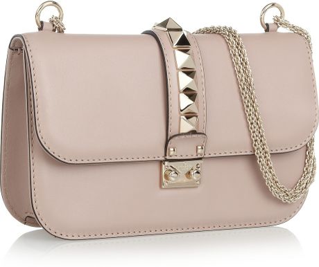 Valentino Glam Lock Medium Leather Shoulder Bag in Beige (Blush) | Lyst