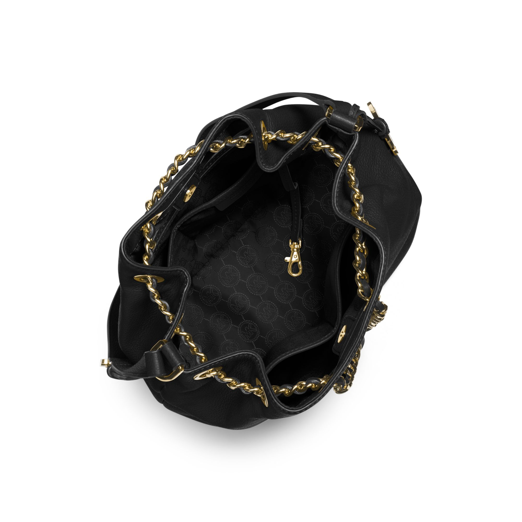 lyst michael kors frankie drawstring leather shoulder bag in black lyst michael kors frankie drawstring leather shoulder bag in black