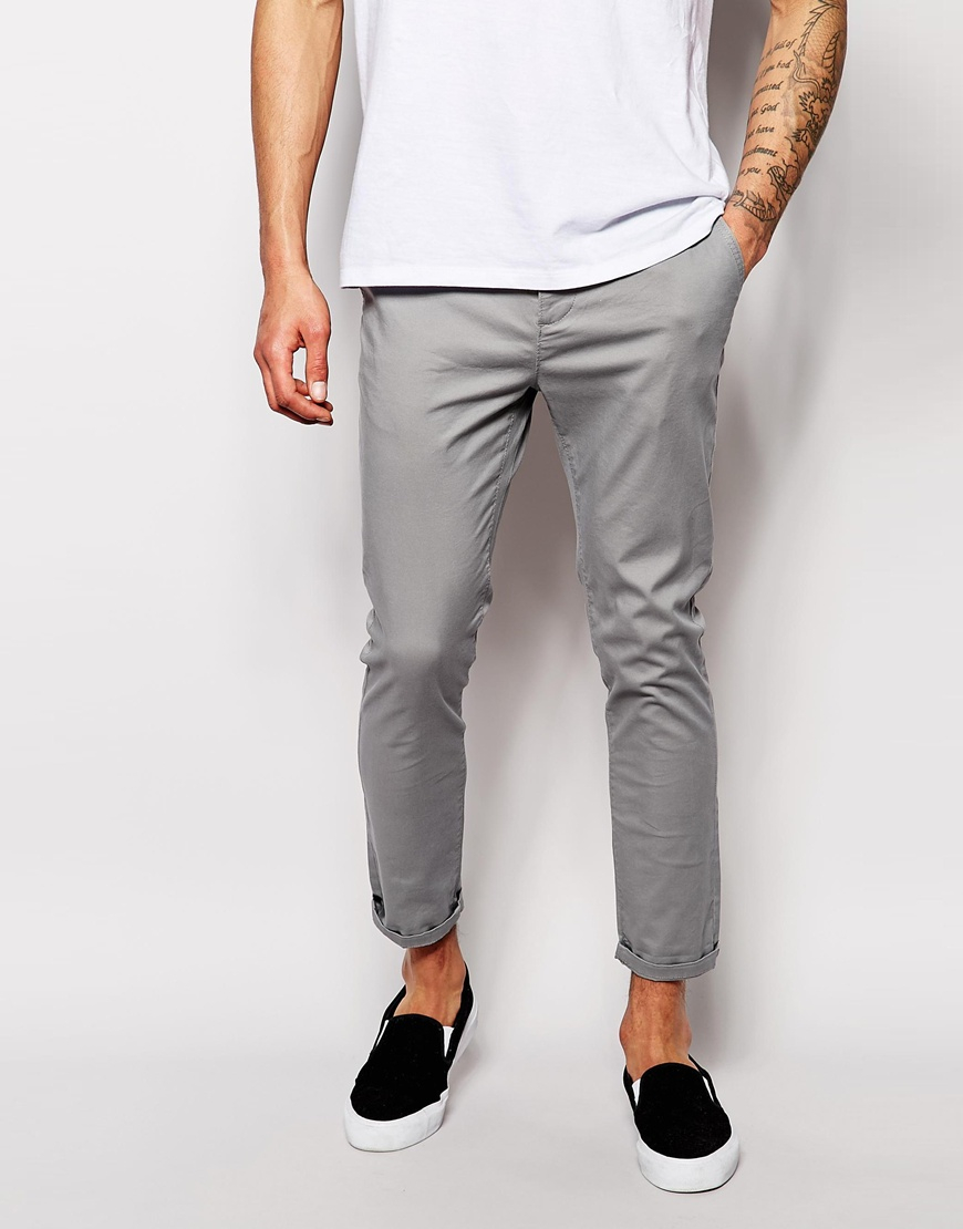 ASOS Skinny Chinos In Cropped Length in Gray for Men - Lyst