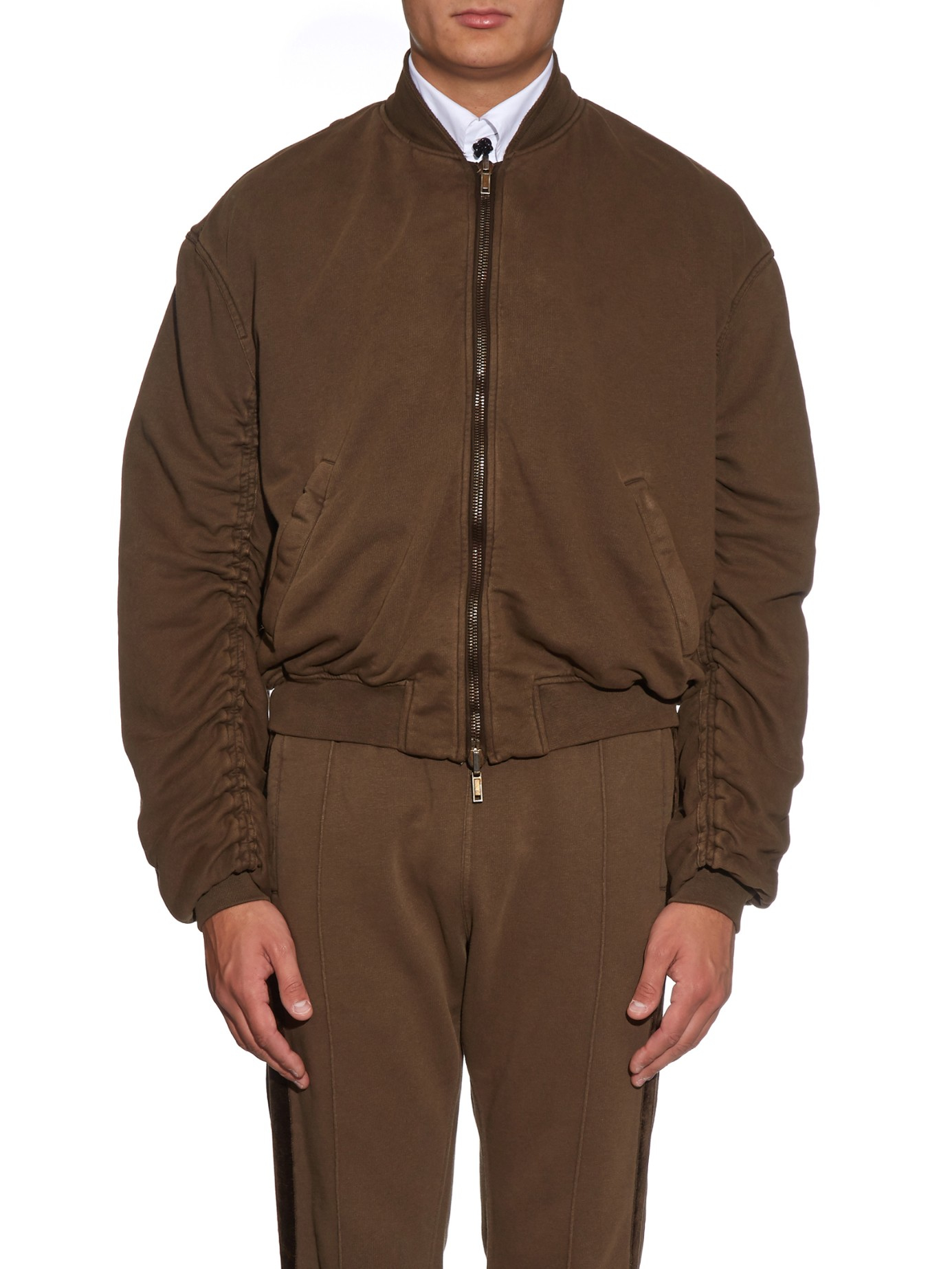 Lyst Haider Ackermann Ruched Cottonjersey Bomber Jacket in Brown for Men
