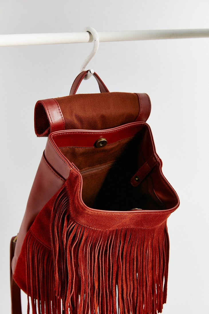 Lyst Ecote Suede Fringe Backpack in Red