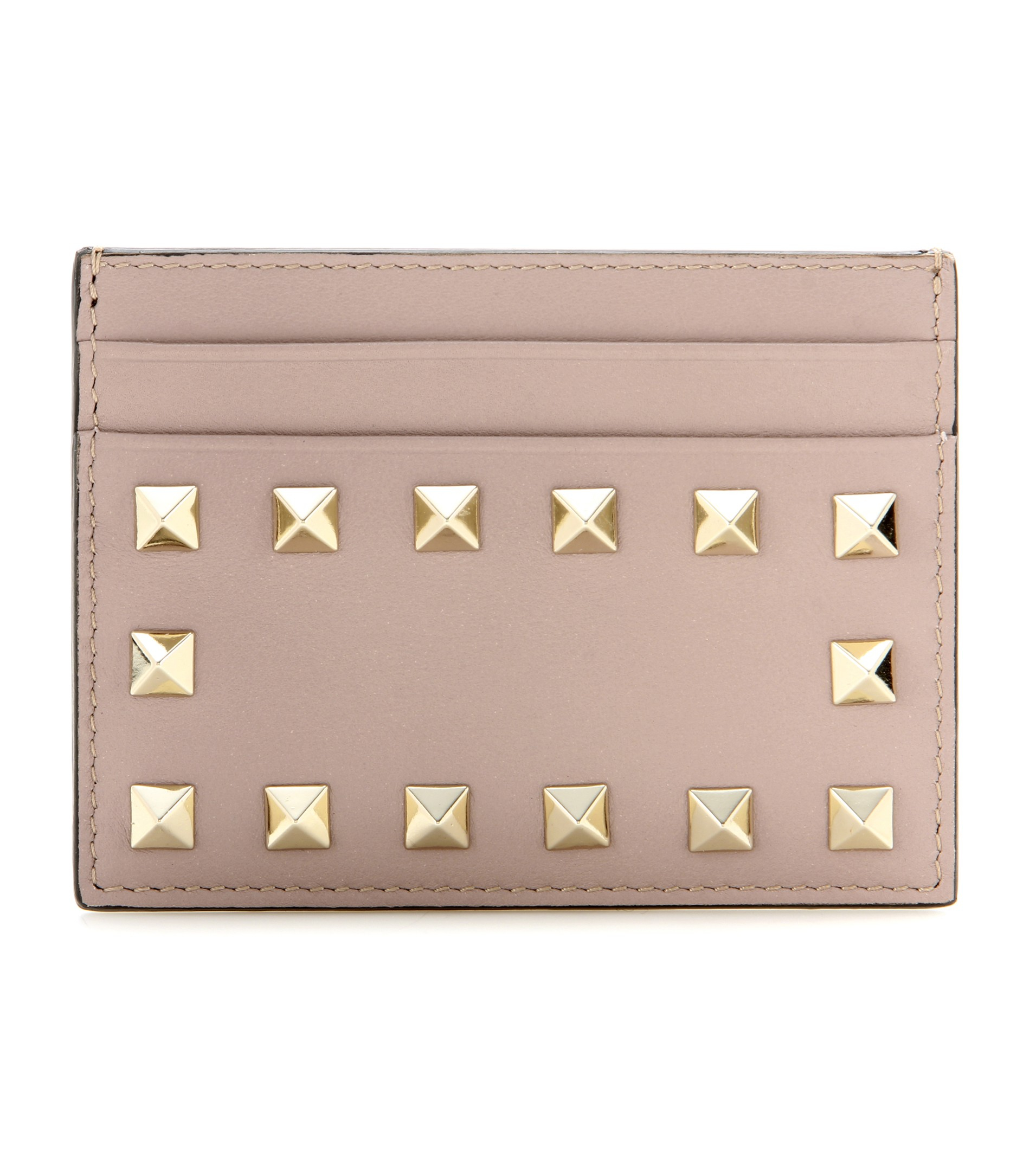 Lyst Valentino Rockstud Leather Card Holder in Natural