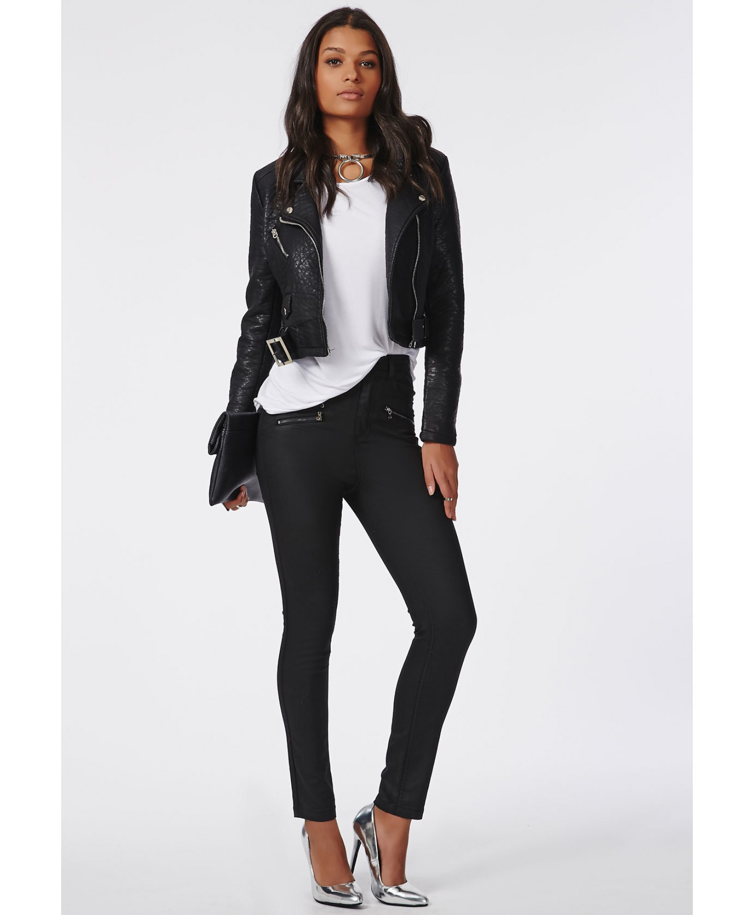 Missguided Faux Leather Biker Jacket Black In Lyst Gallery
