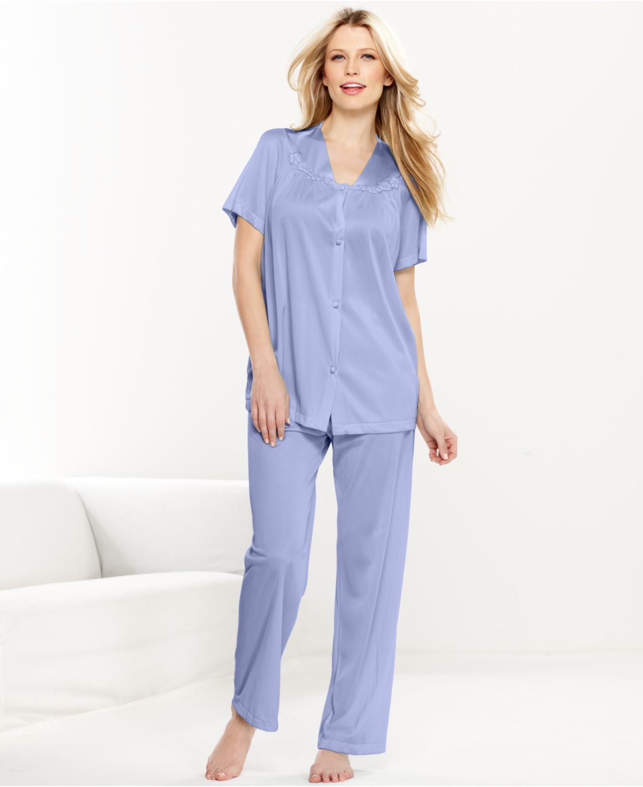 Vanity fair Short Sleeve Top And Pajama Pants Set 90107 in Purple