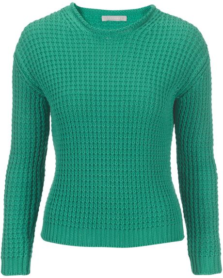Stefanel Waffle Stitch Cotton Sweater in Green (brazil green) | Lyst